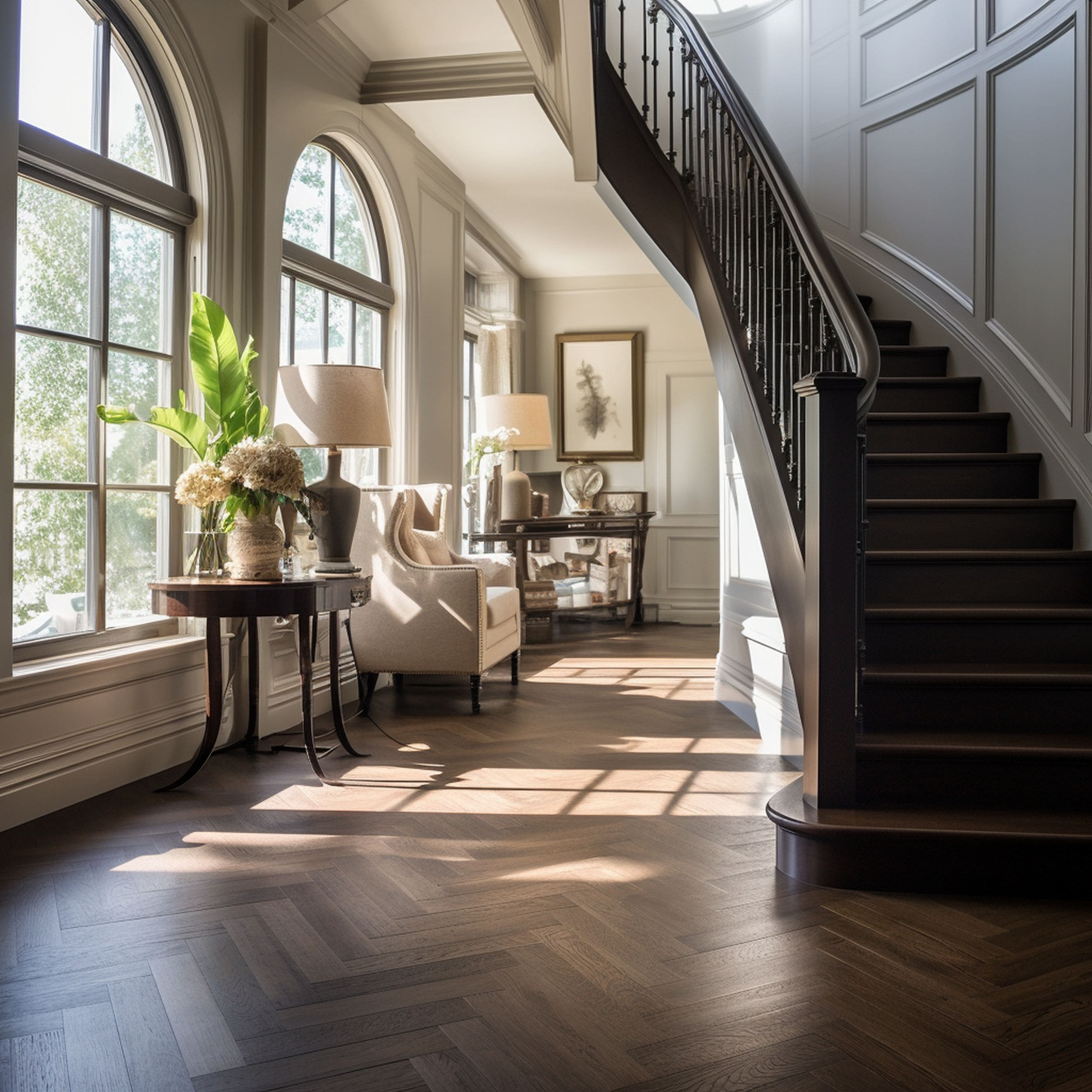 Elegant Entryway With Herringbone Patterned Floor
