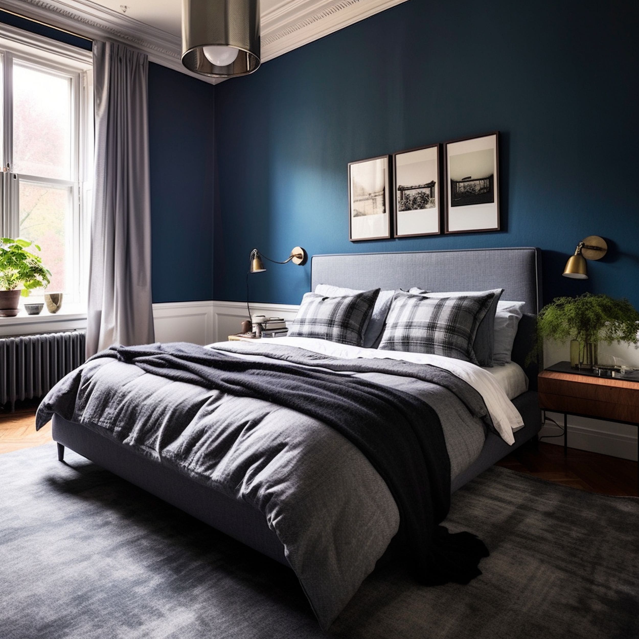 Navy Blue and Gray Bedroom