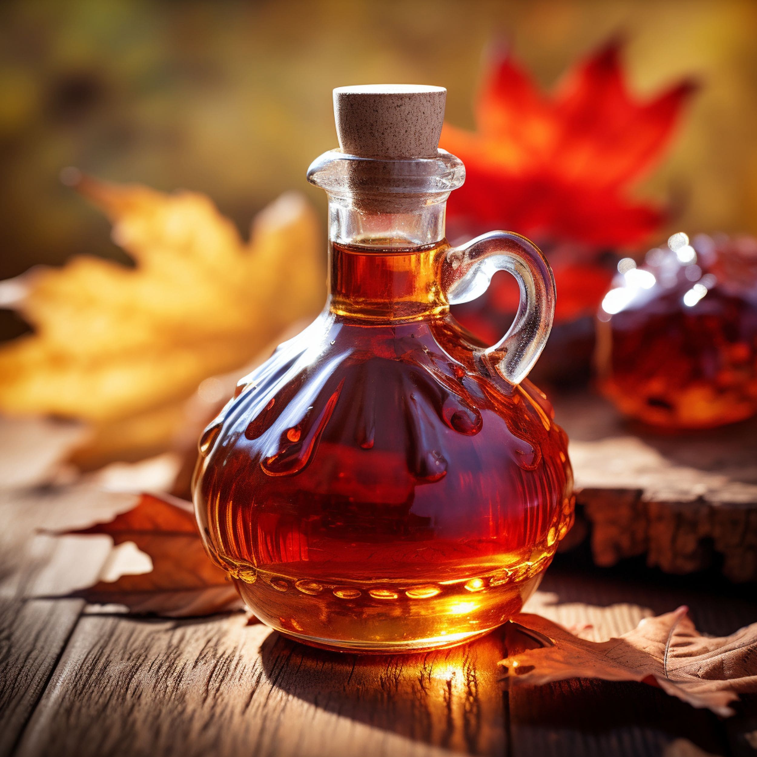 Maple Syrup With Leaves in the Background