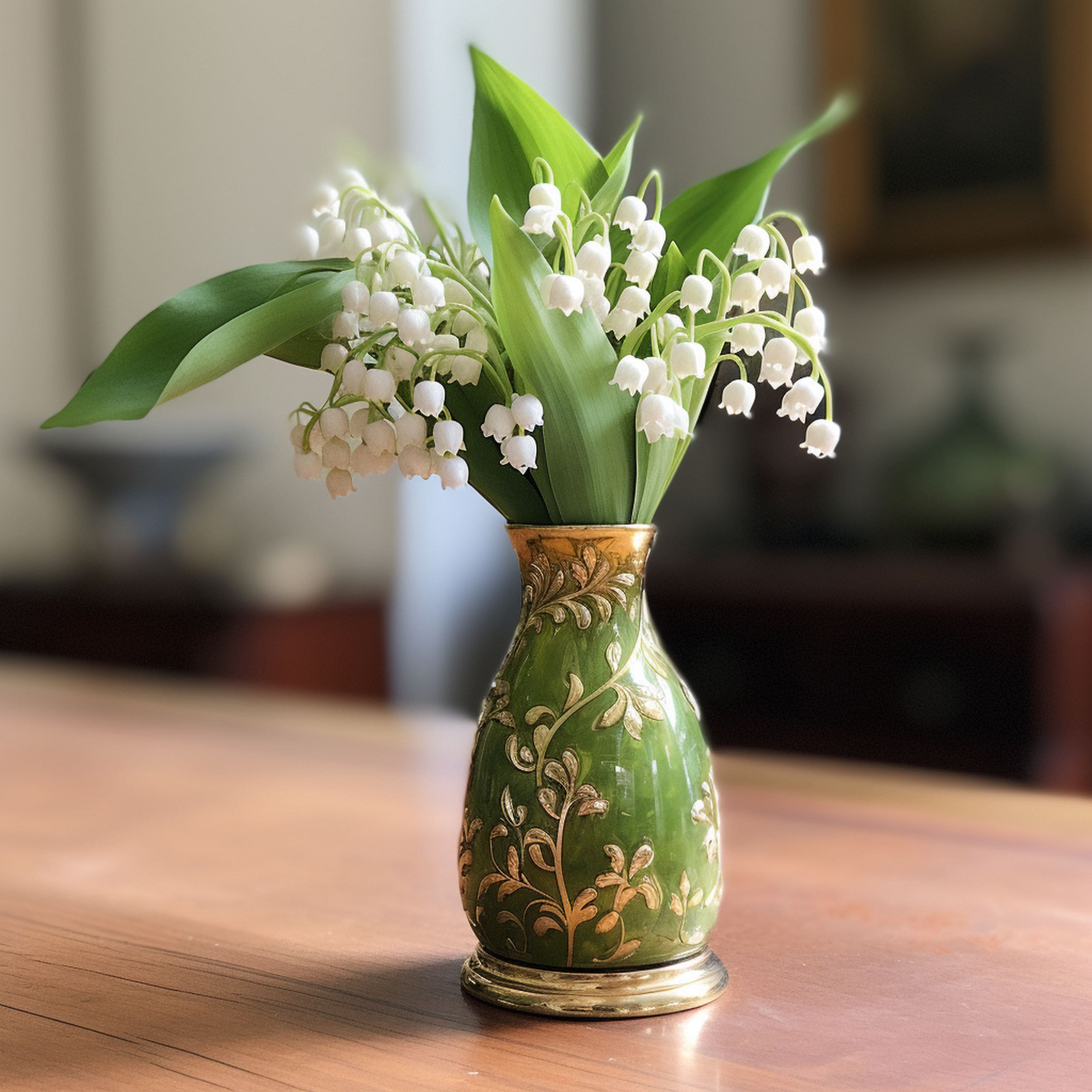 Lily of the Valley in Small Green Vase