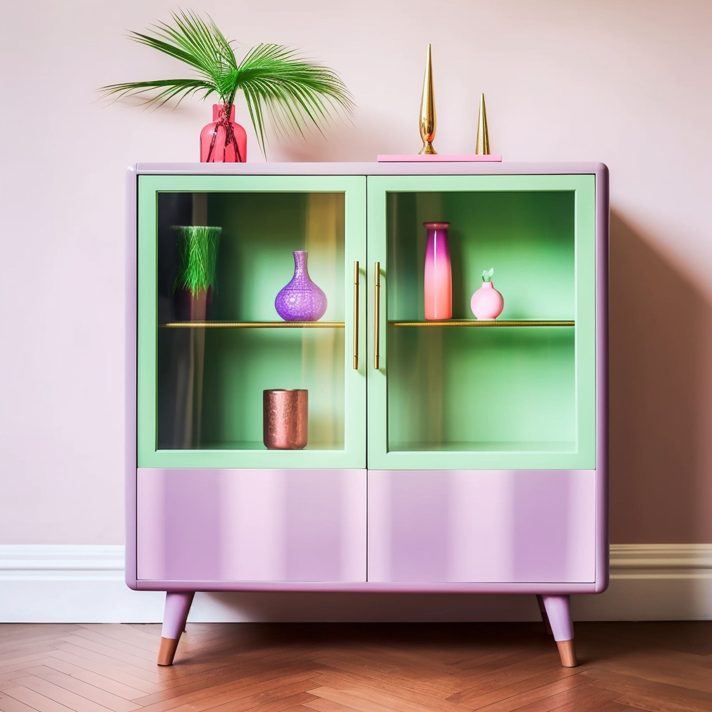 Retro Style Mauve and Green Cabinet