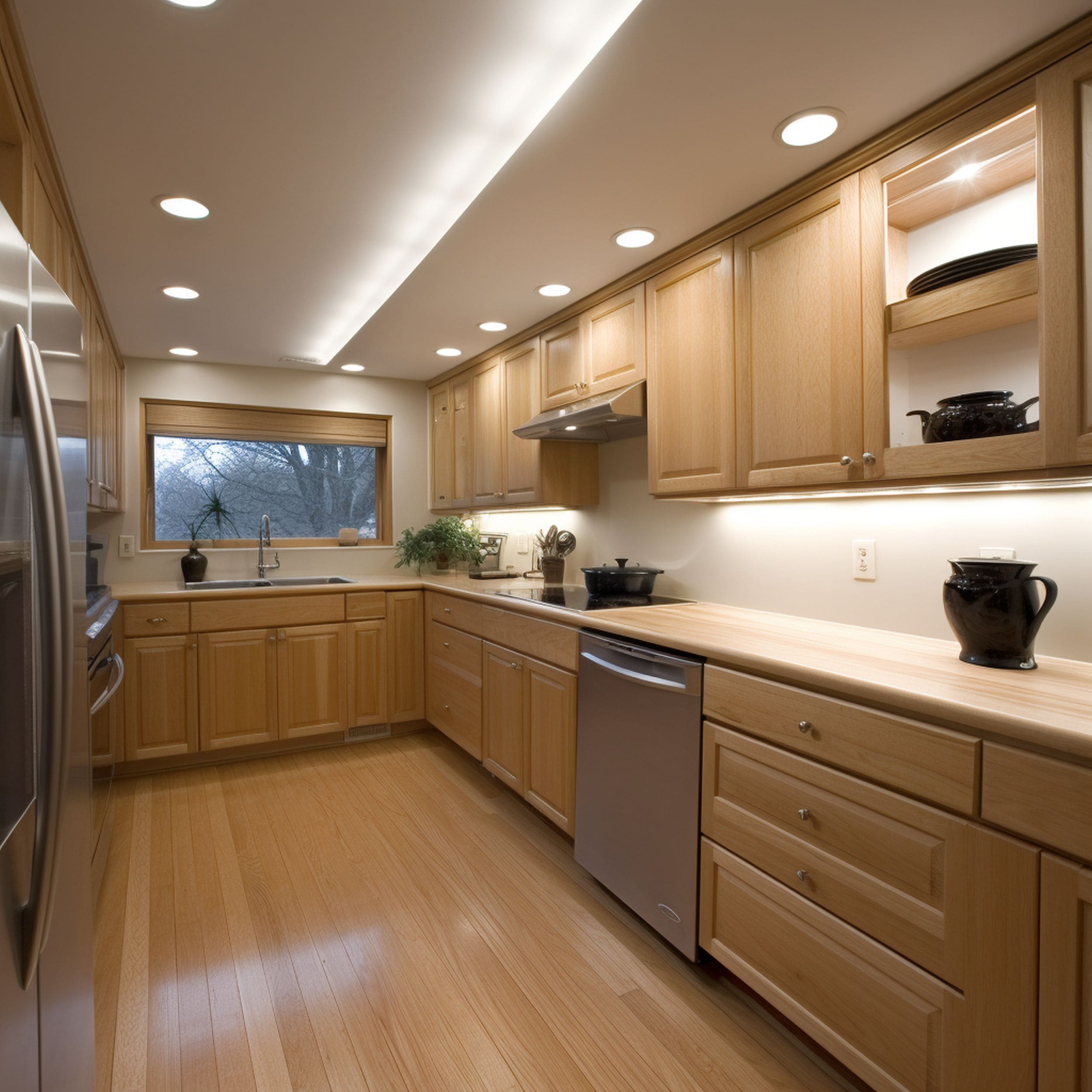 Well Lit Kitchen With Oak Cabinets