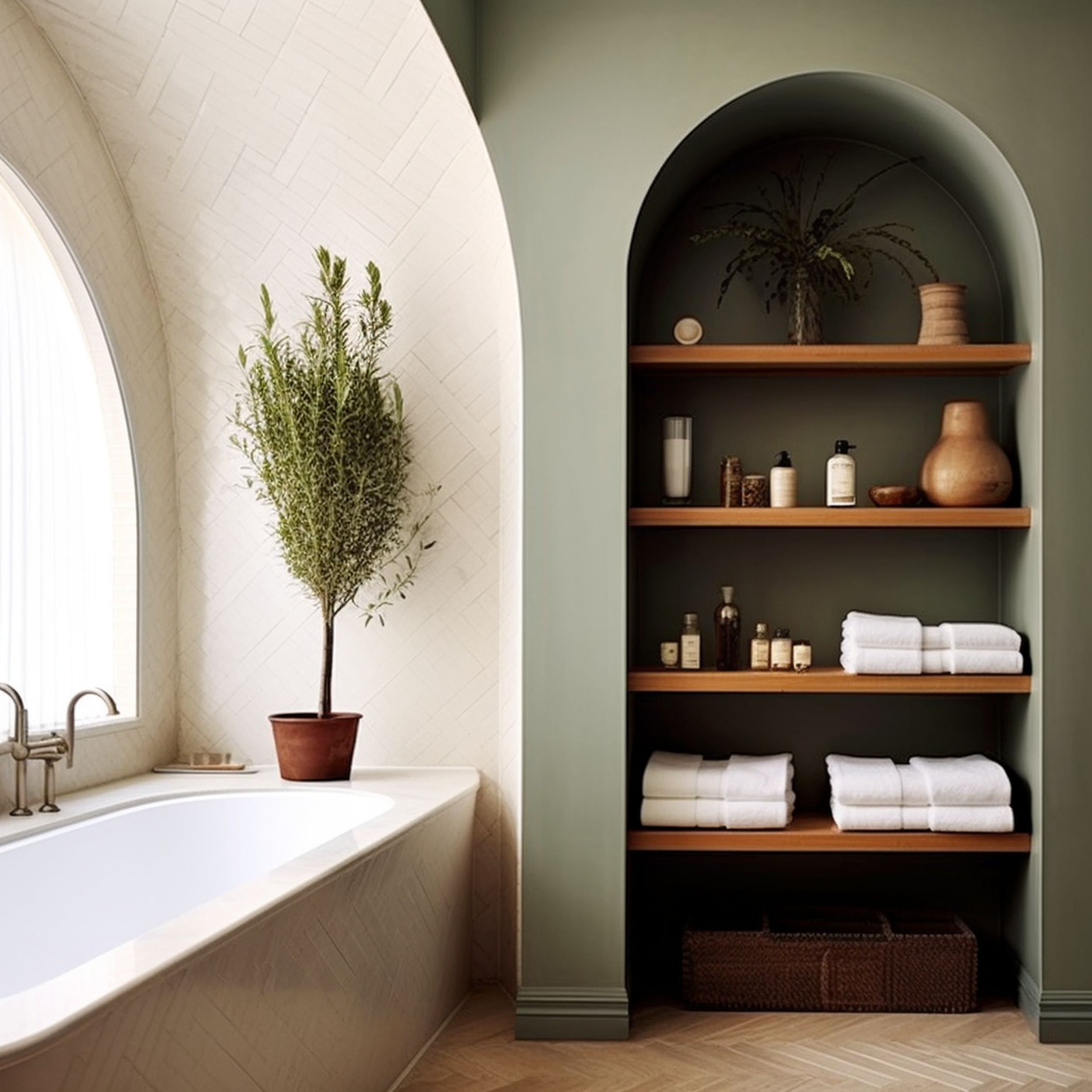 Arched Bookcase in Bathroom