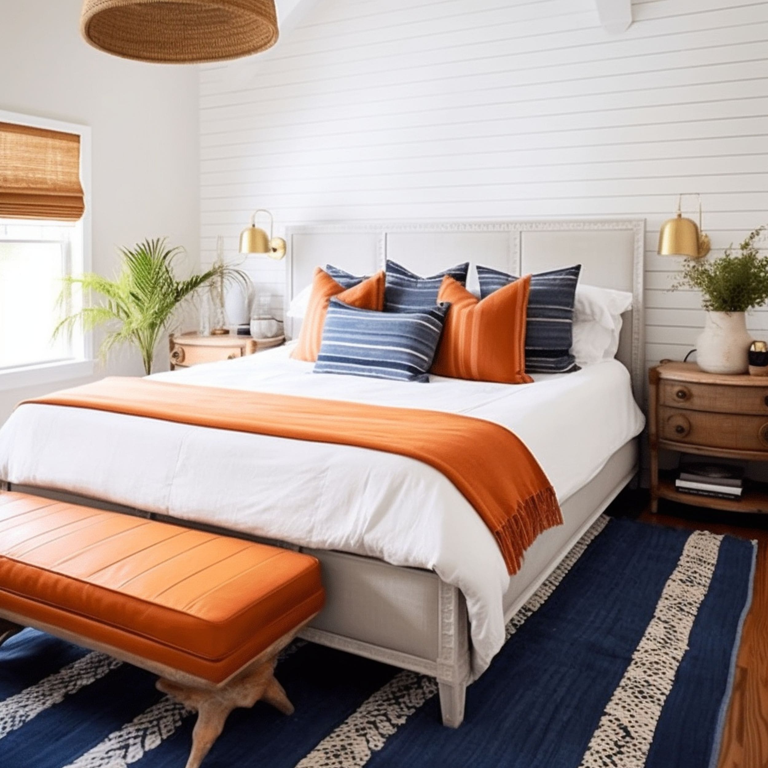 Navy Blue and Orange Bedroom