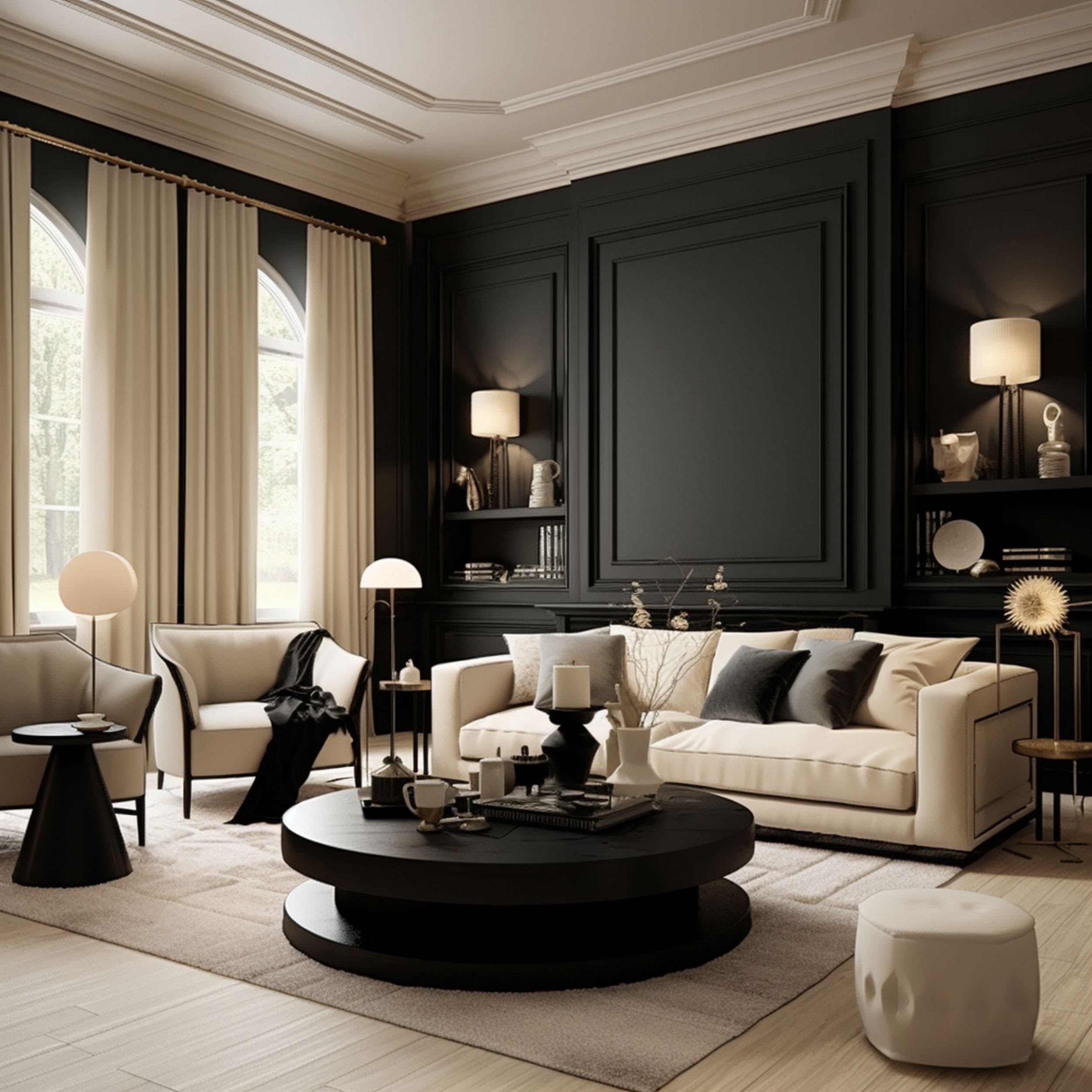 Cream And Black Living Room