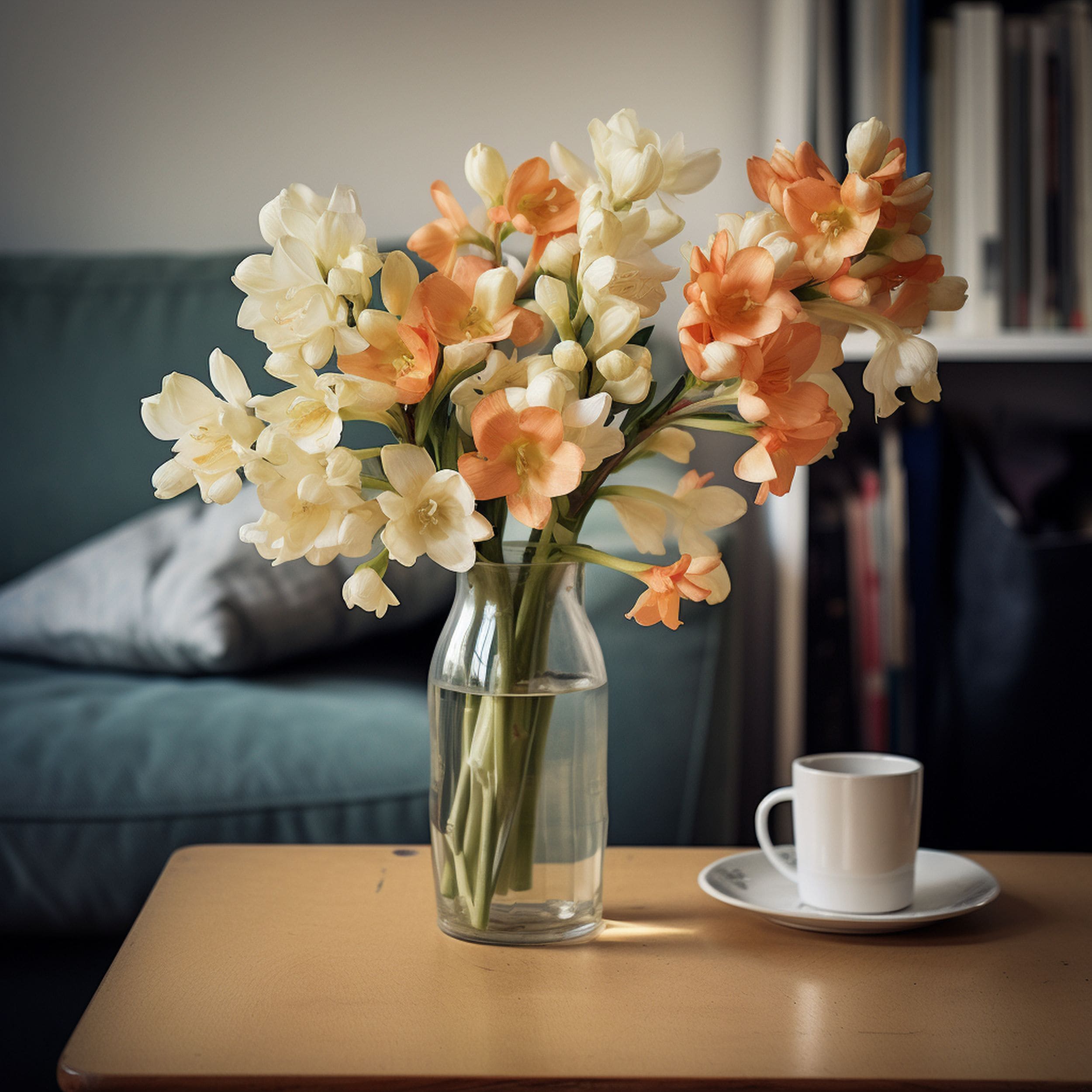 Freesia Flowers on Coffee Table