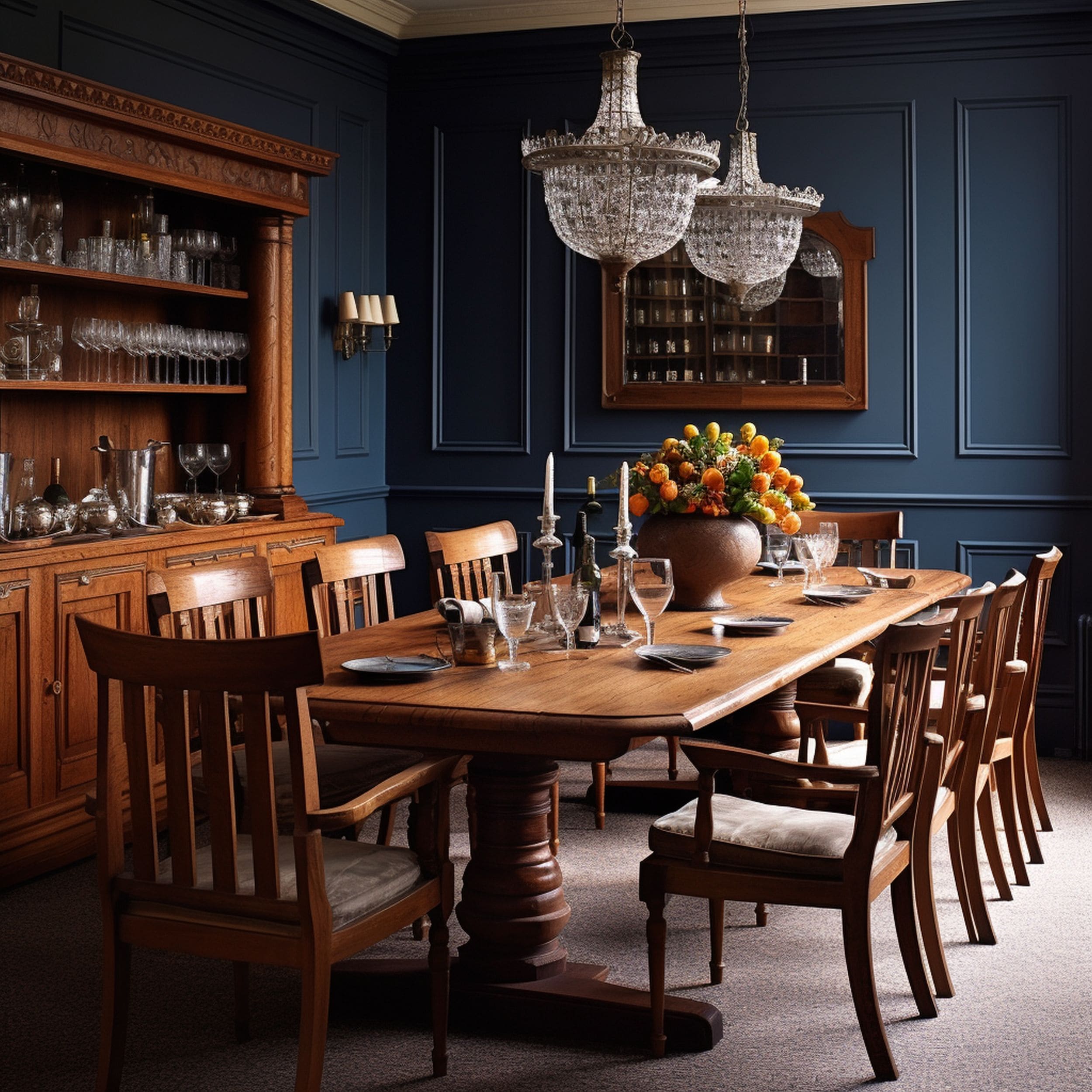 Navy Blue and Rustic Brown Dining Room