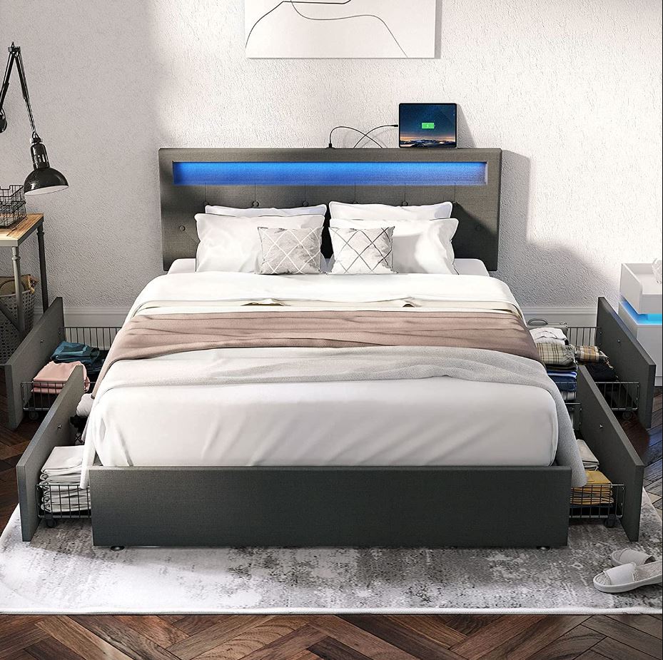 Bed Frame With LED Headboard