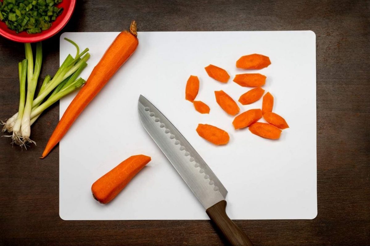 Disposable Cutting Board With Knife and Vegetables