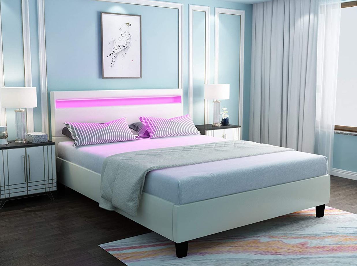 White Light Up Bed With Headboard