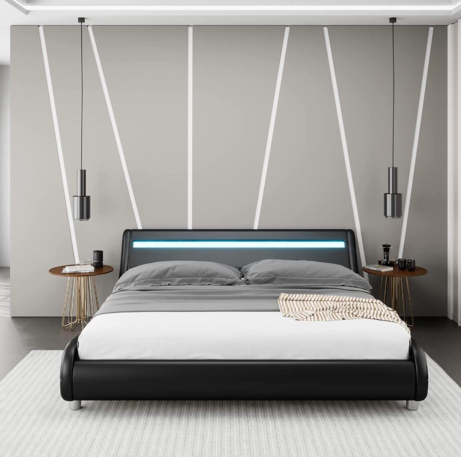 Upholstered Smart LED Bed Frame With Headboard