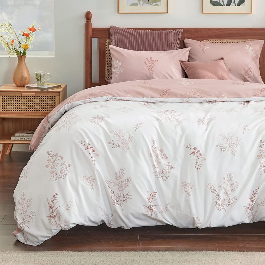 White and Pink Botanical Duvet Cover