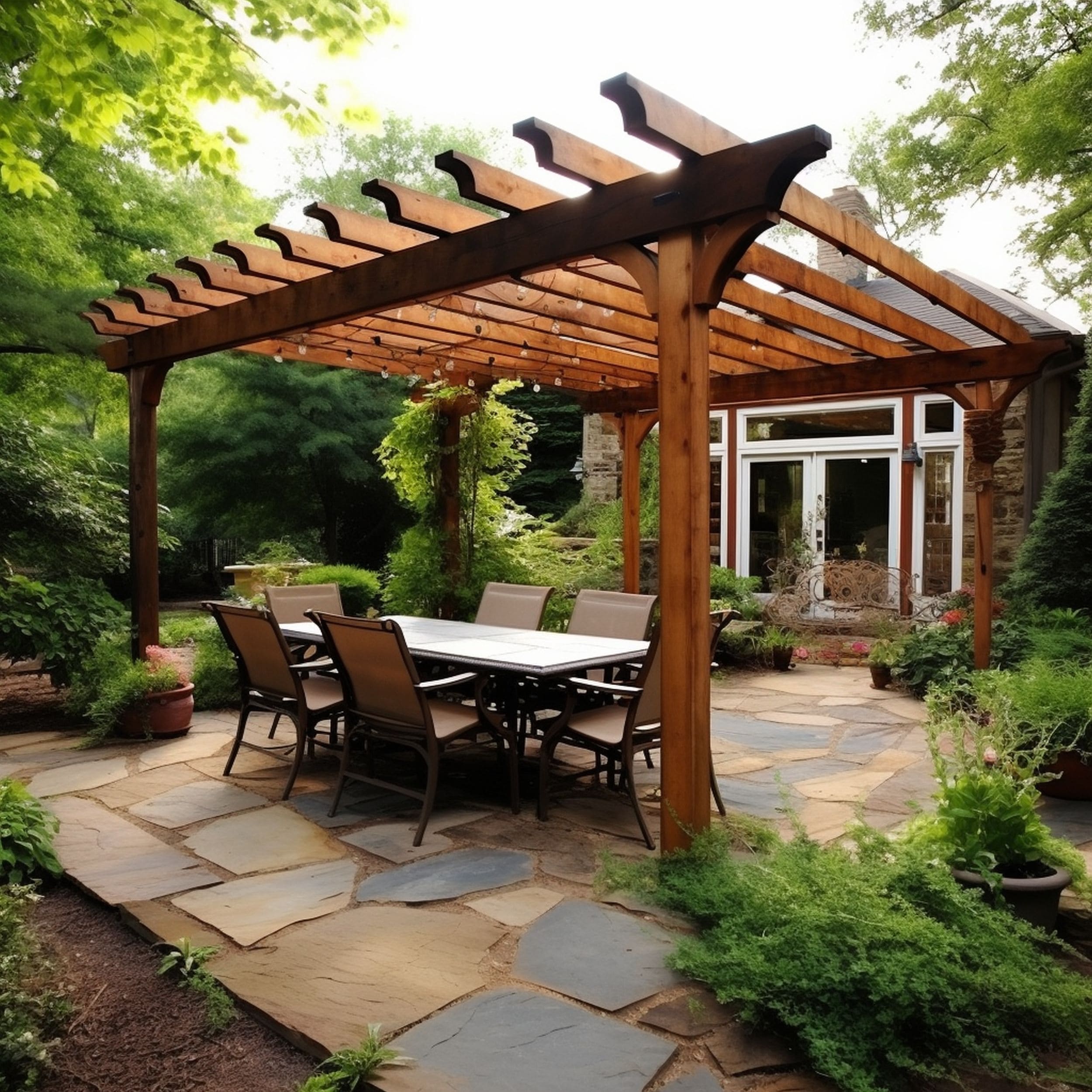 Flagstone Patio With Pergola