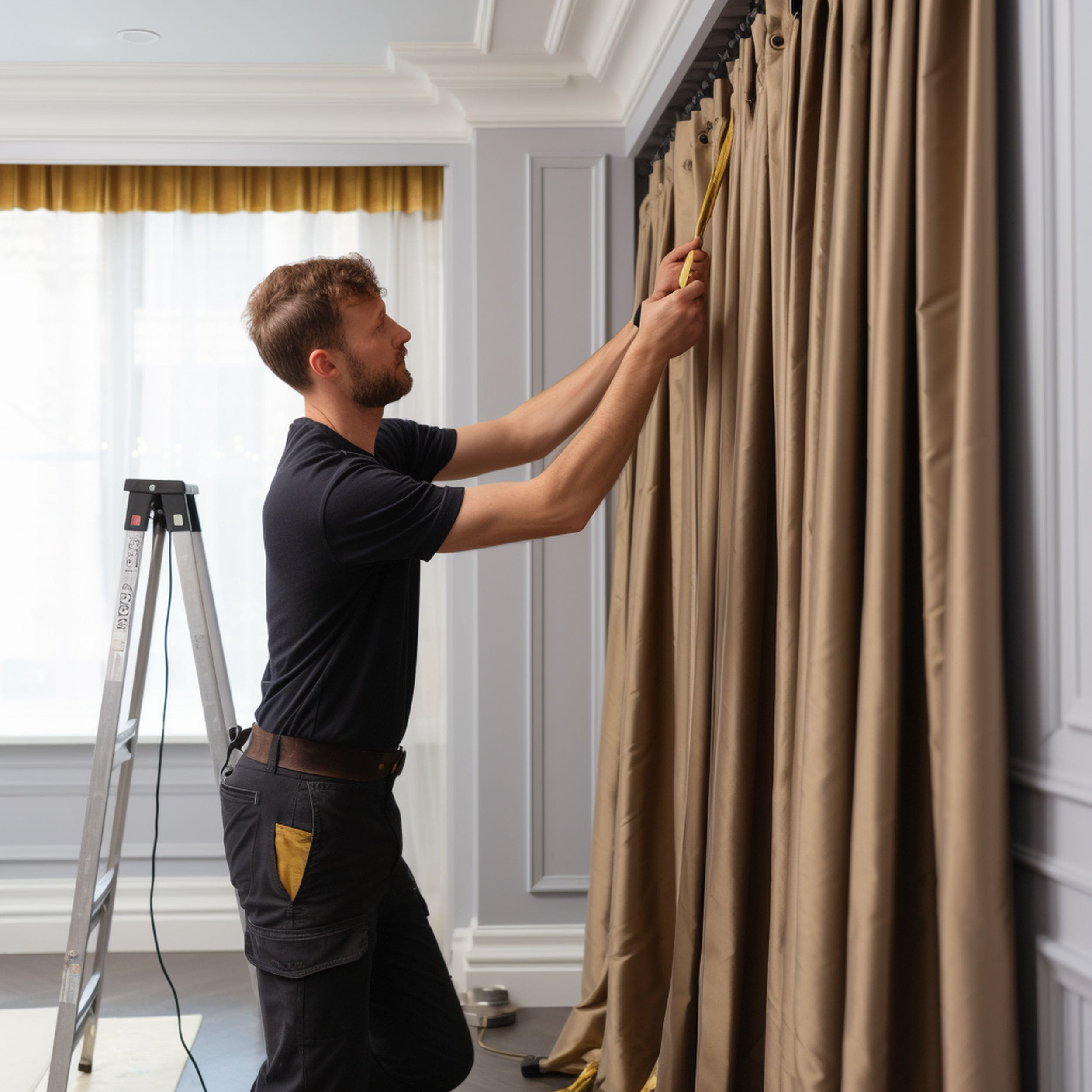 Man Installing Curtains