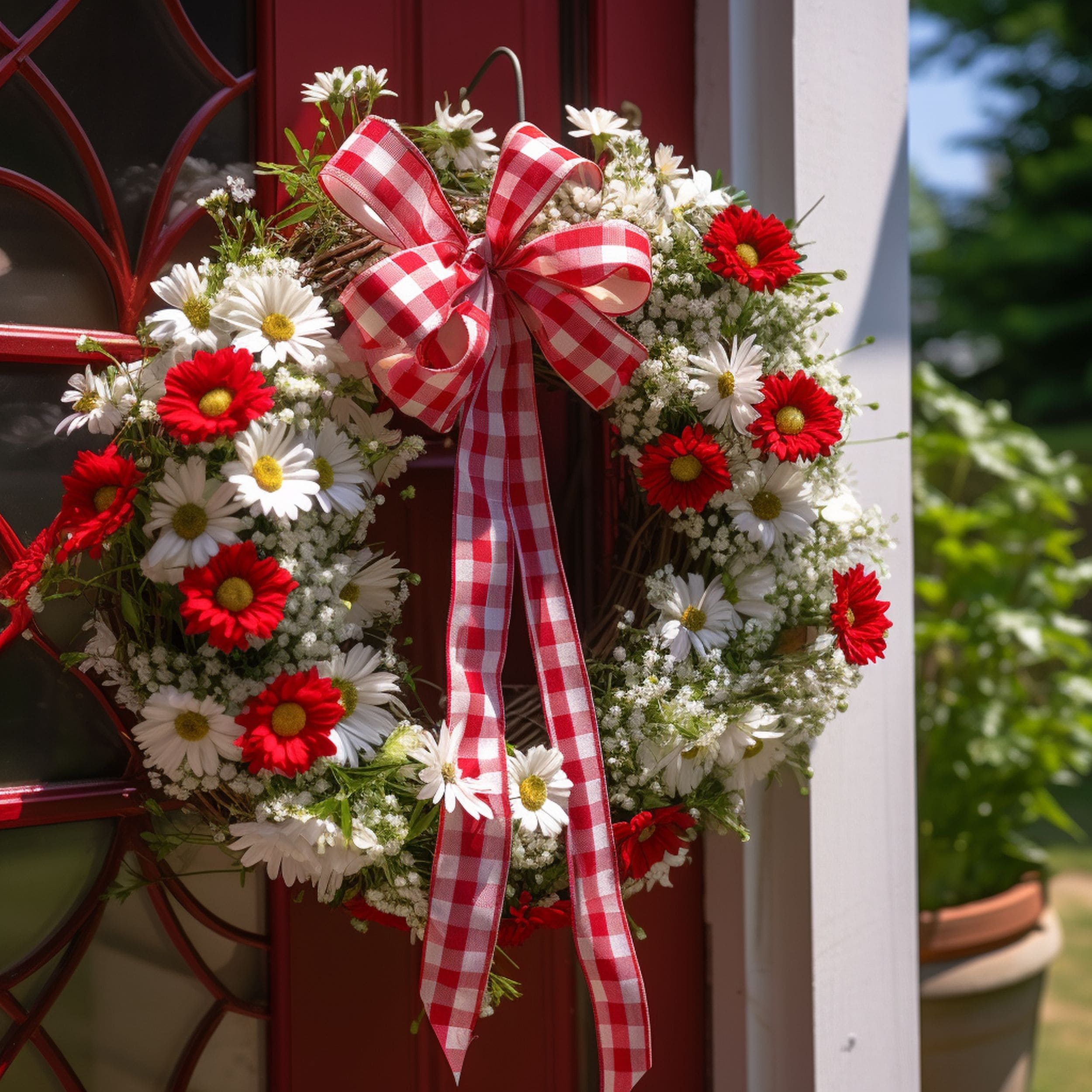 Summer Wreath With Thematic Ribbon
