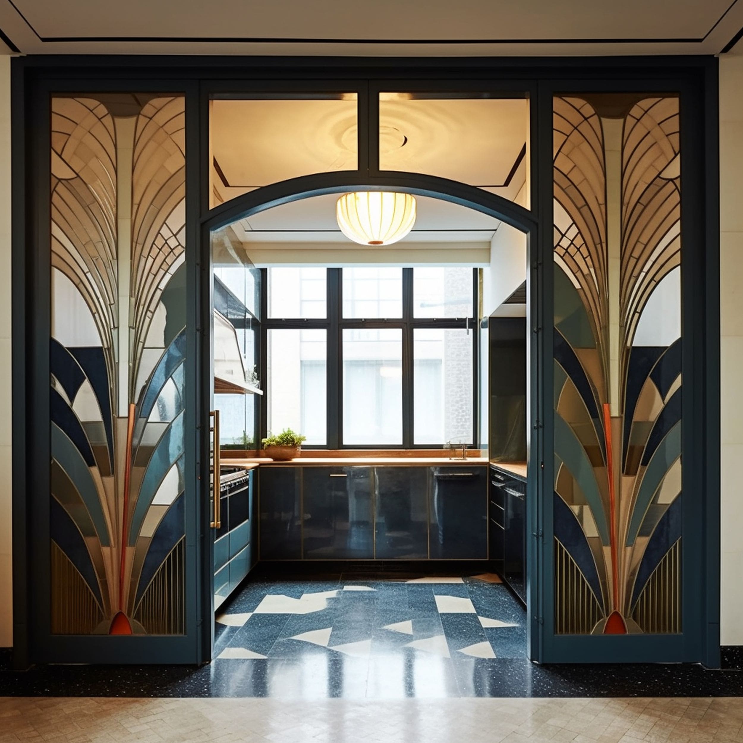 Art Deco Style Door Paneling in the Kitchen