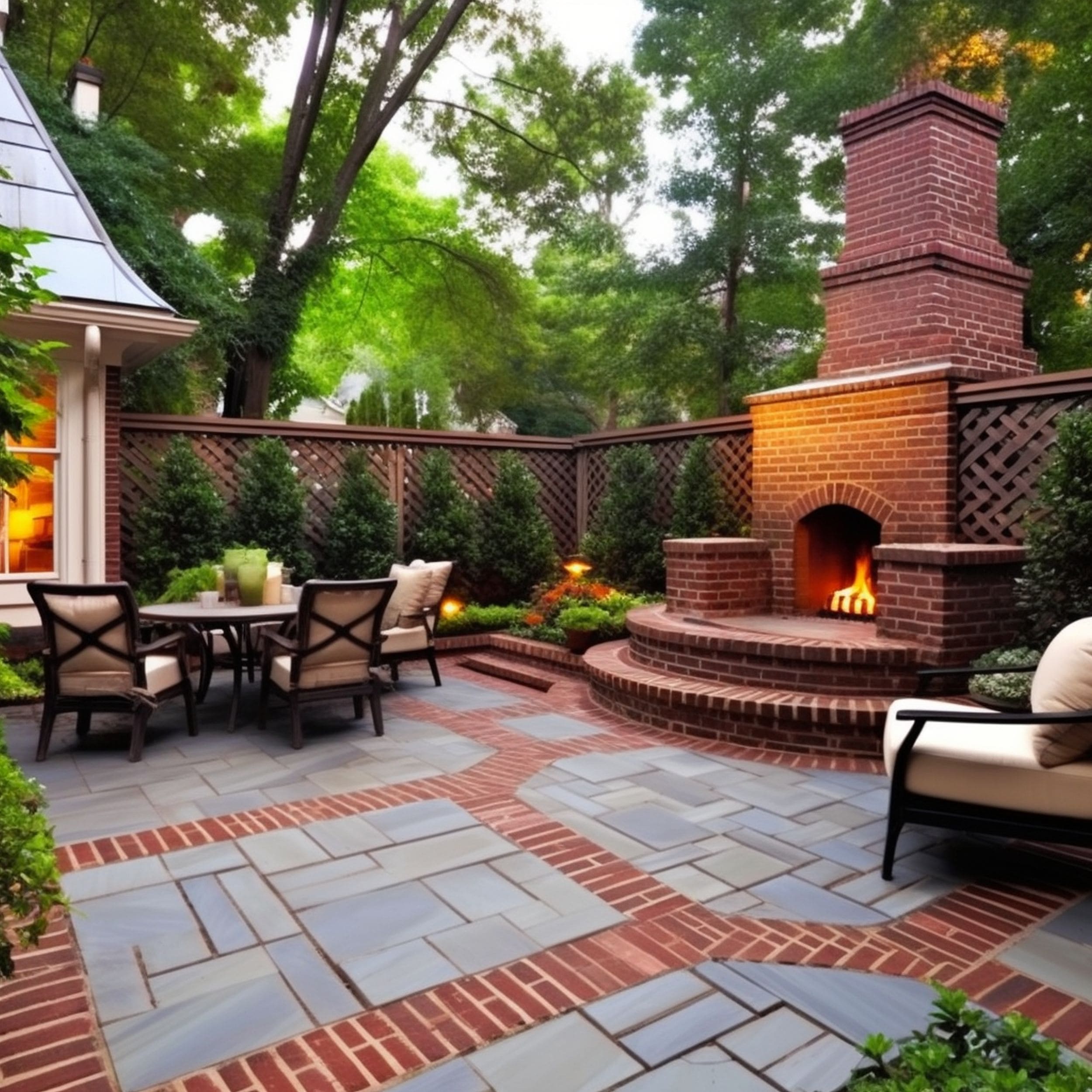 Flagstone Patio With Outdoor Fireplace