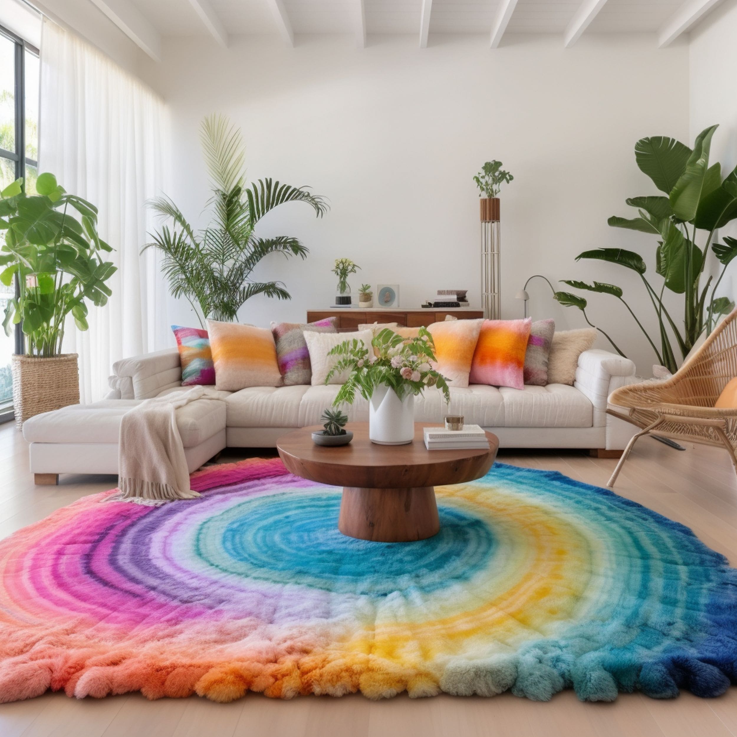 Rainbow Tie Dye Circular Rug