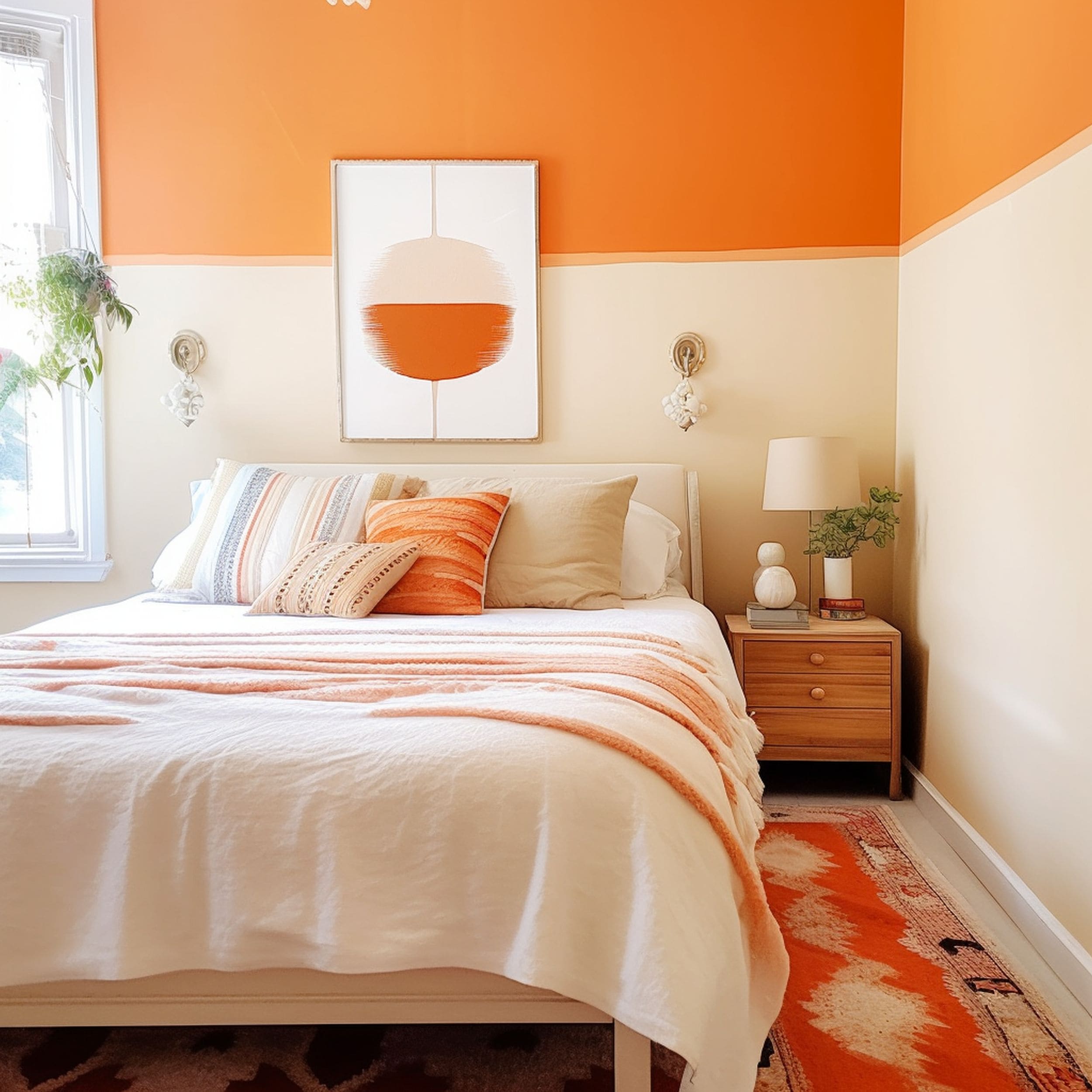 Orange Bedroom With Two Tone Wall Design
