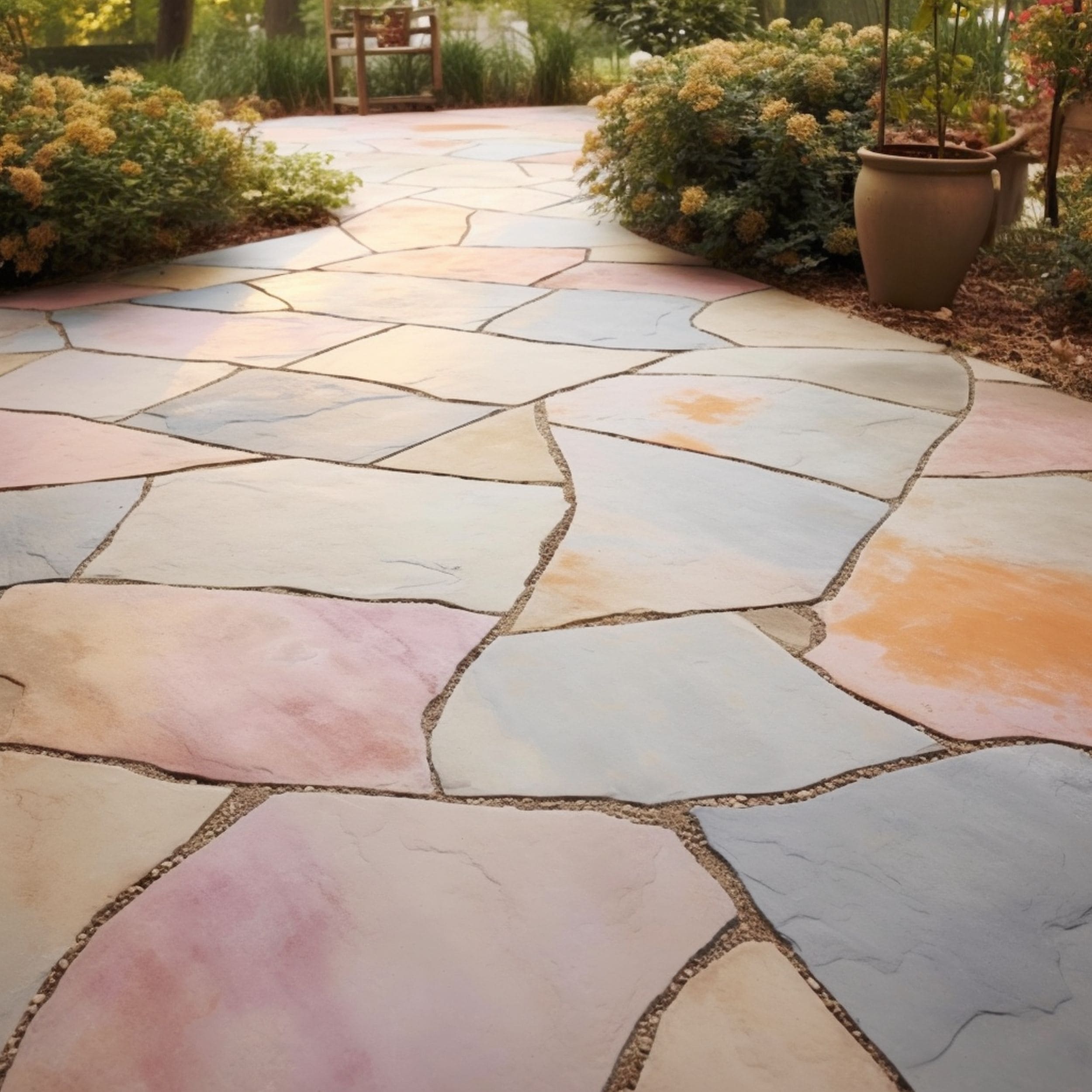 Subtle Pastel Toned Flagstone Patio