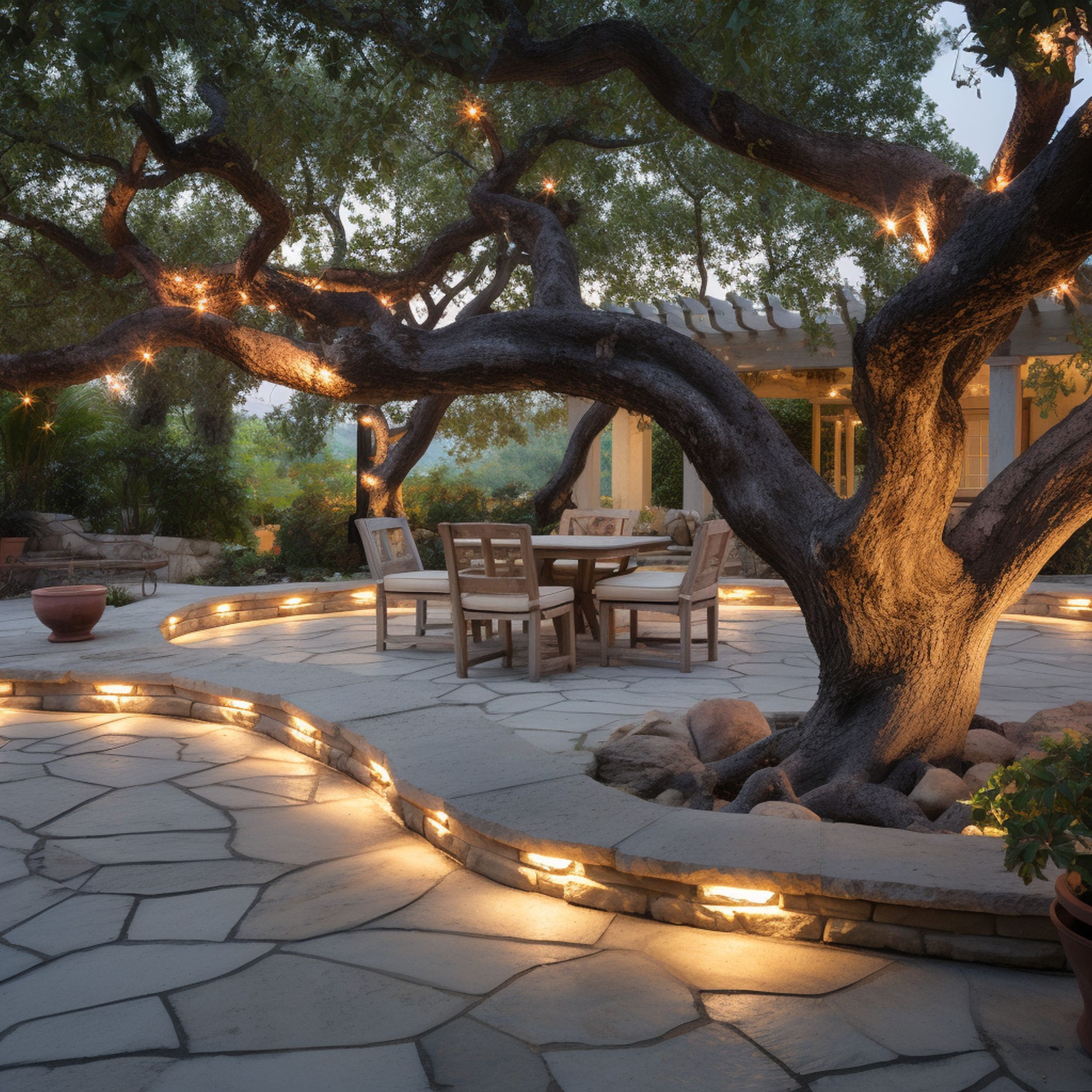 Flagstone Patio With in Floor Lights