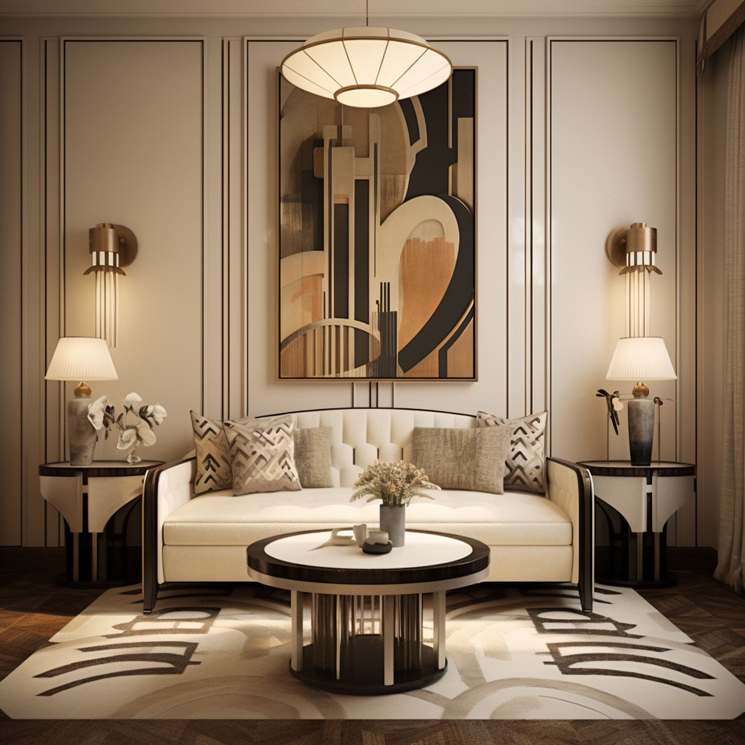 Neutral Toned Art Deco Style Living Room