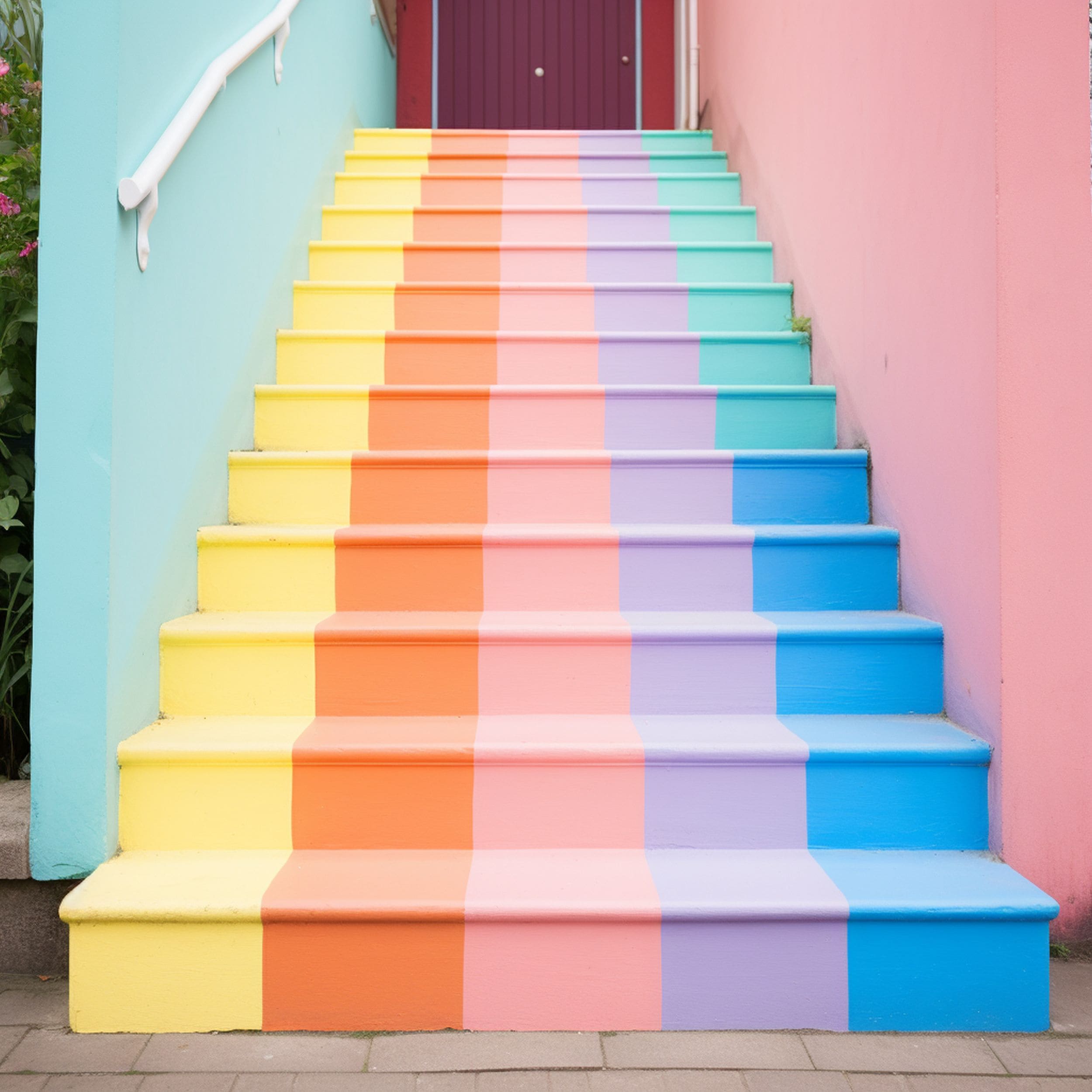 Pastel Rainbow Colored Staircase Steps
