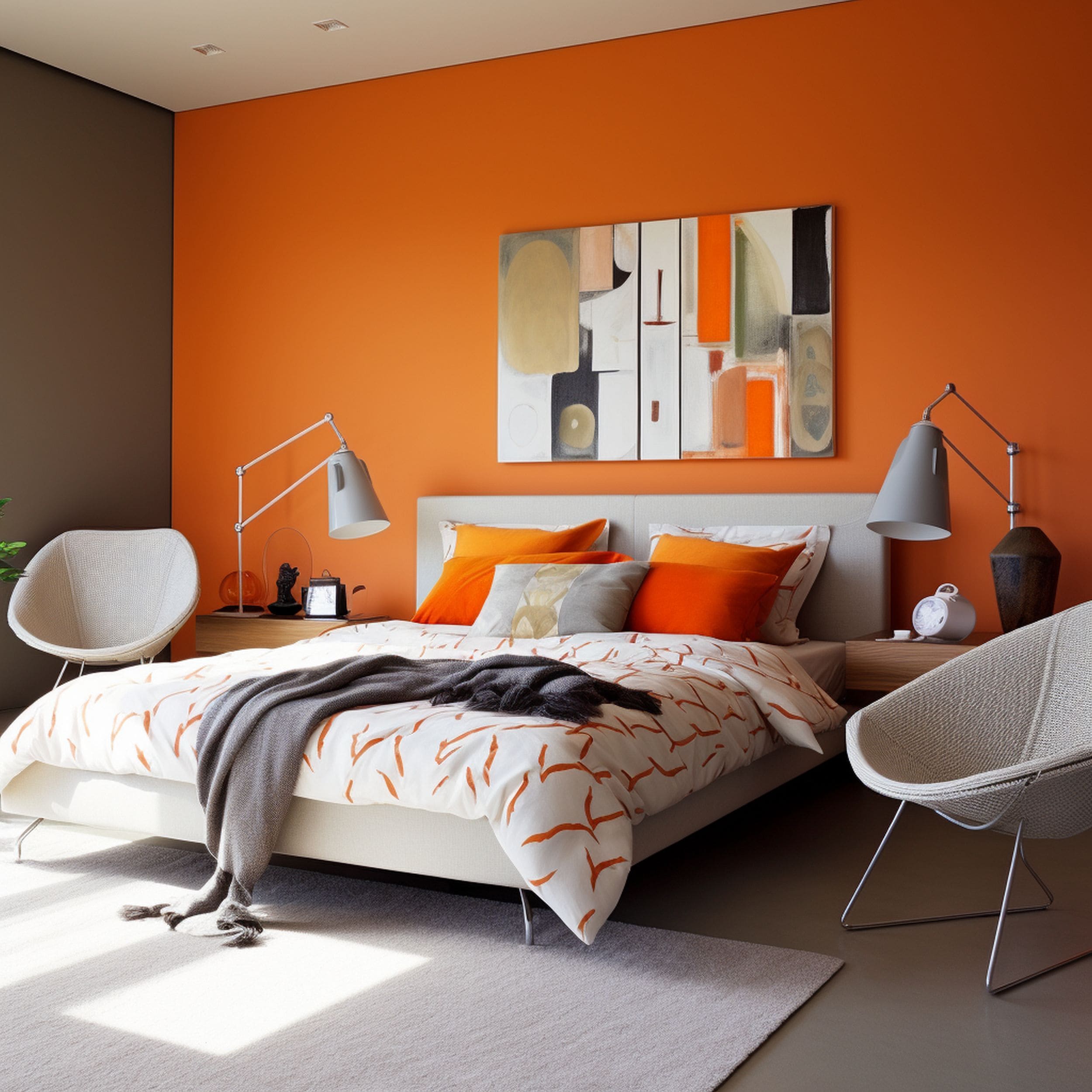 Bedroom With Orange Accent Wall