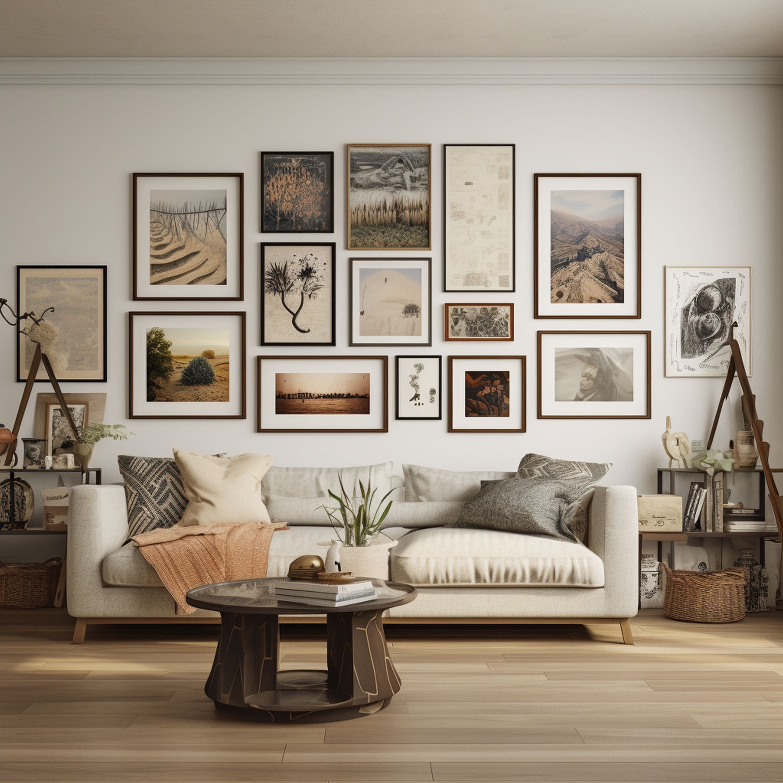 Gallery Wall in Neutral Toned Living Room