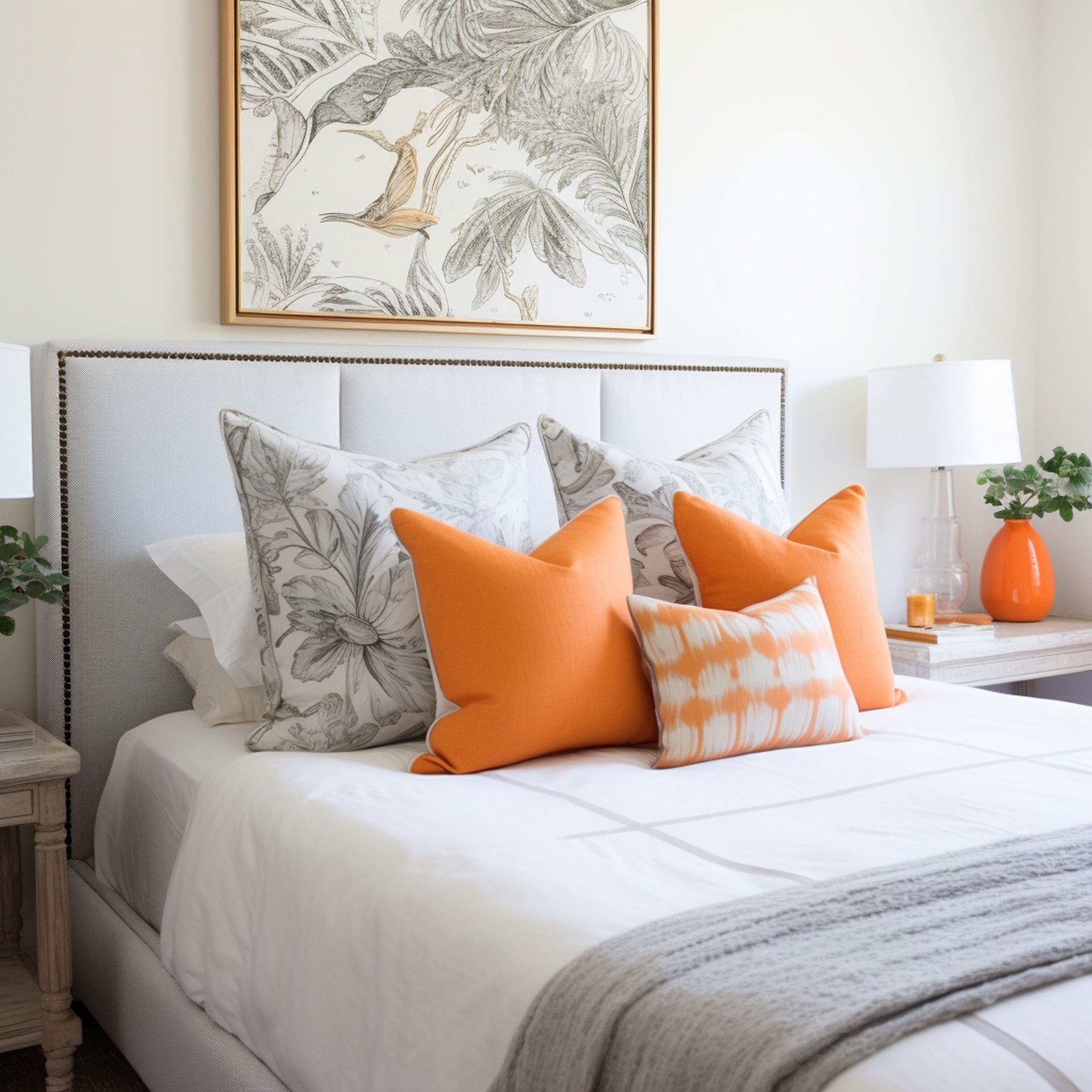 Light Gray and Orange Bedroom