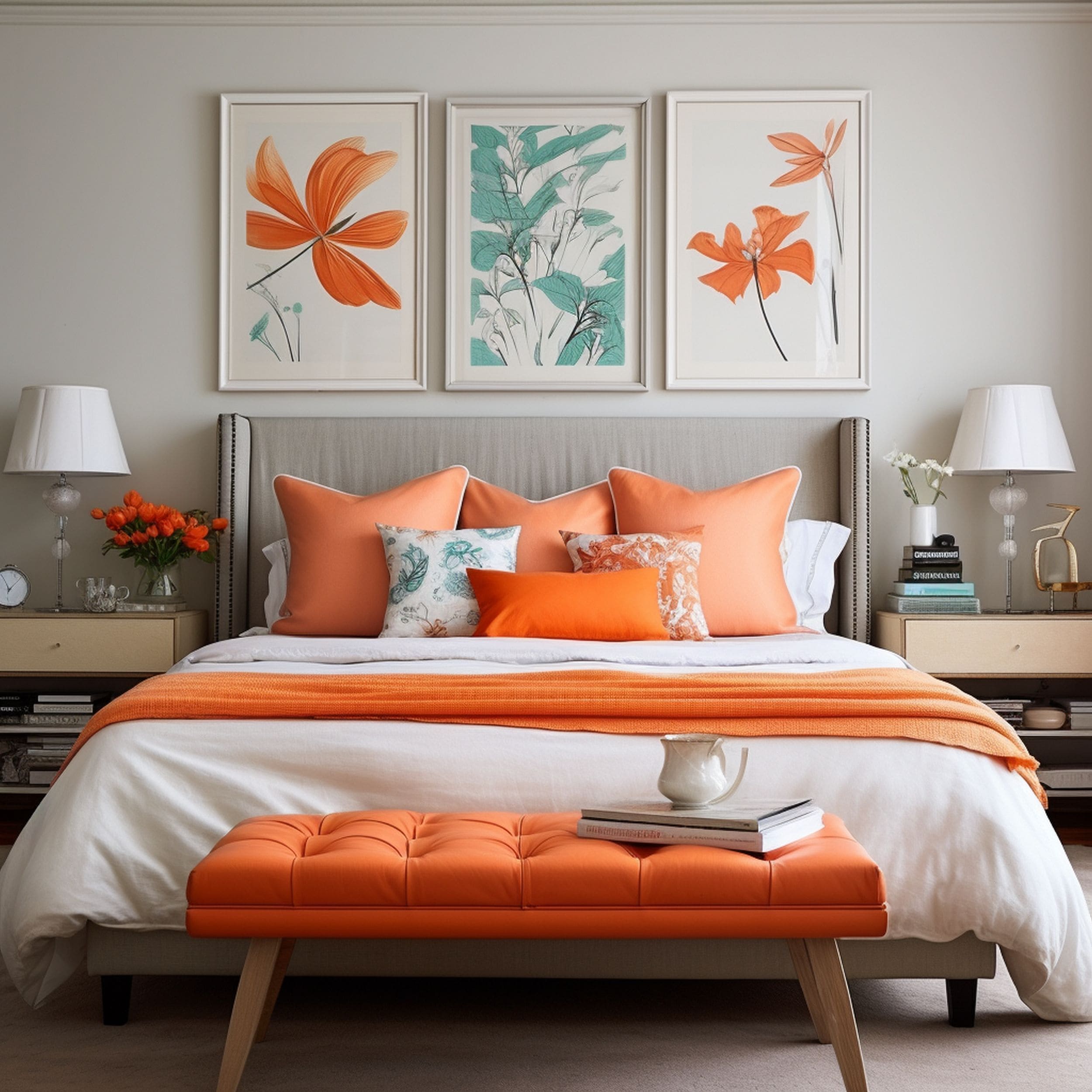 Bedroom With Orange Bench