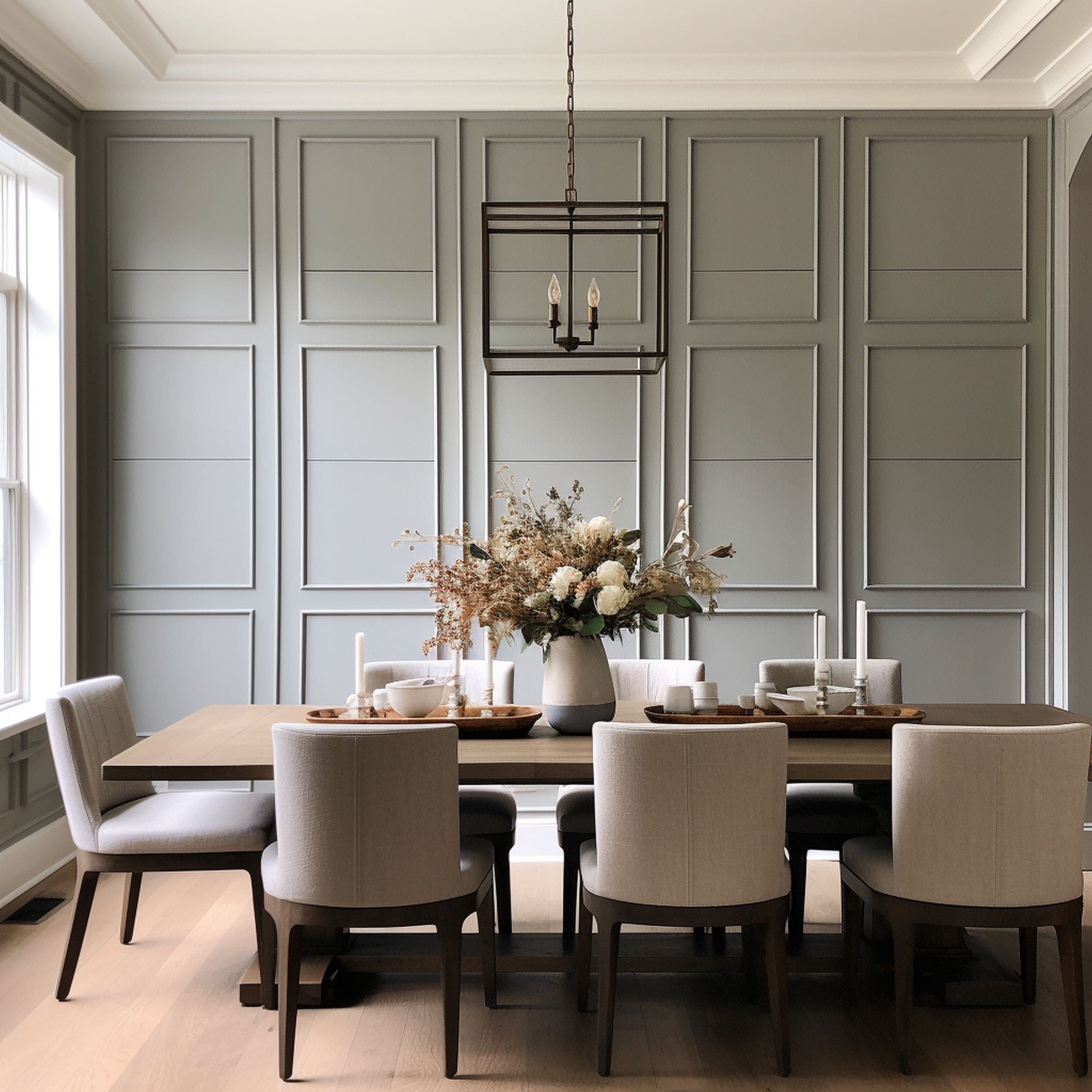 Board and Batten Paneling in Gray Dining Room