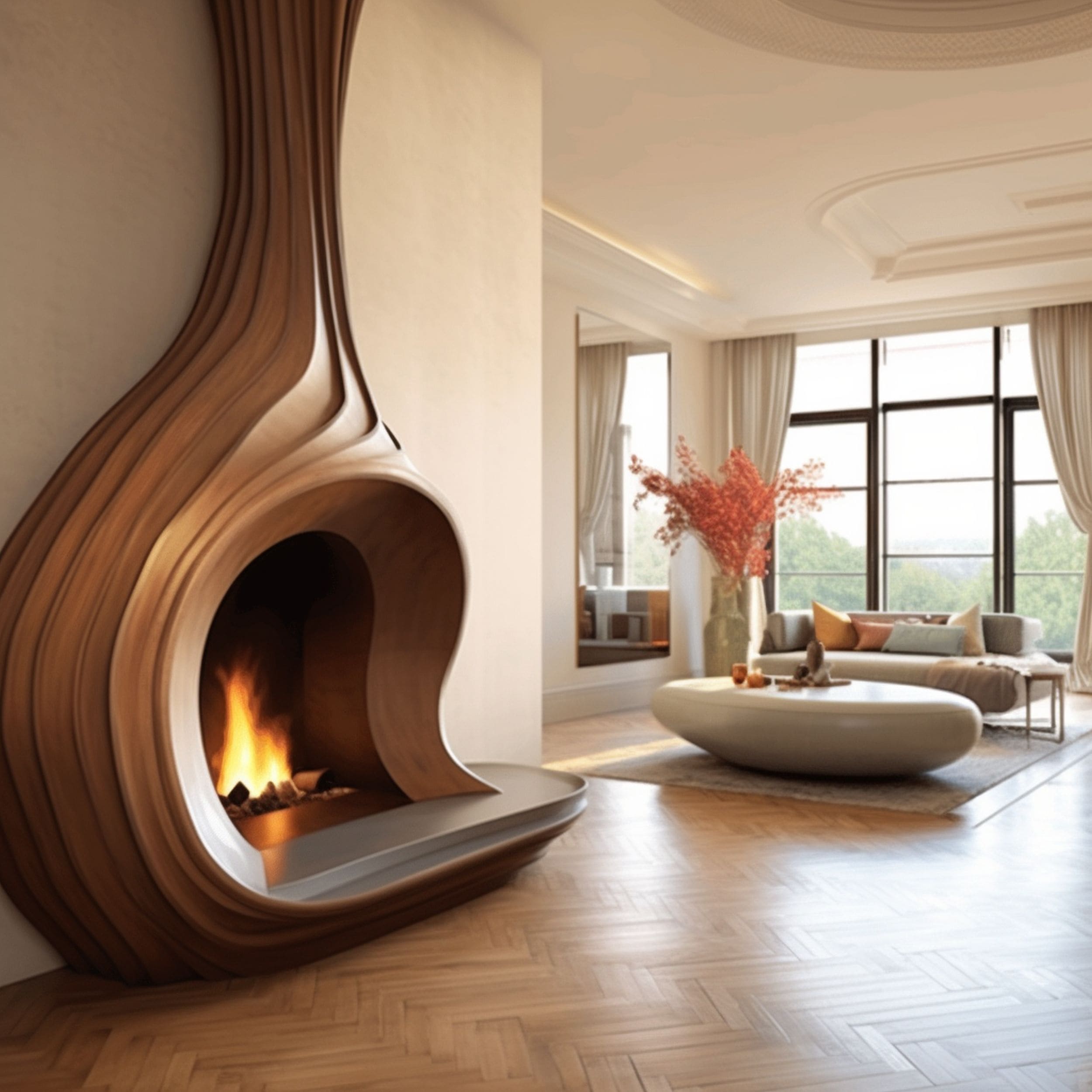 Art Deco Style Curved Fireplace