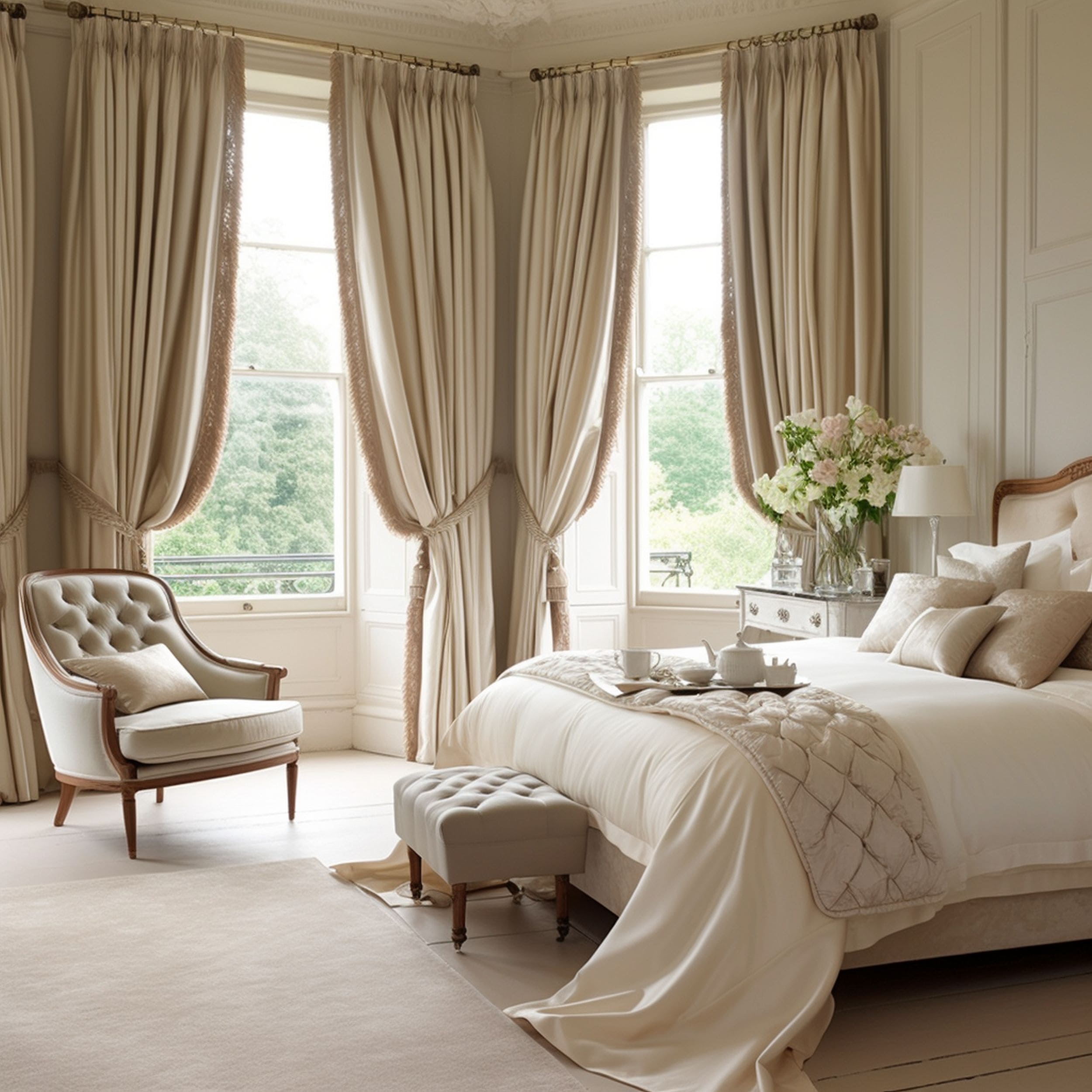 Beige Bedroom With Elegant Curtains