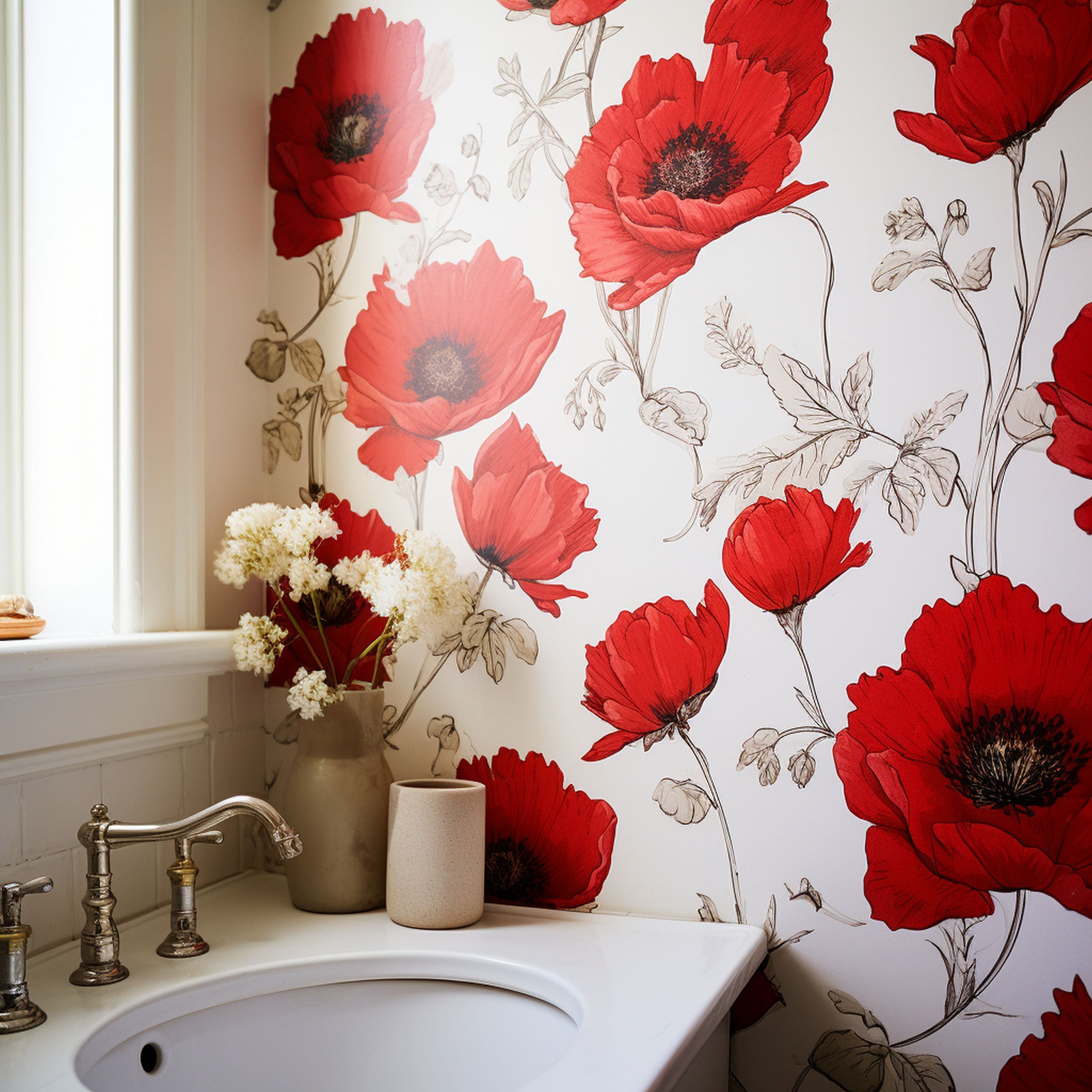 Coquelicot Red Wallpaper in Bedroom