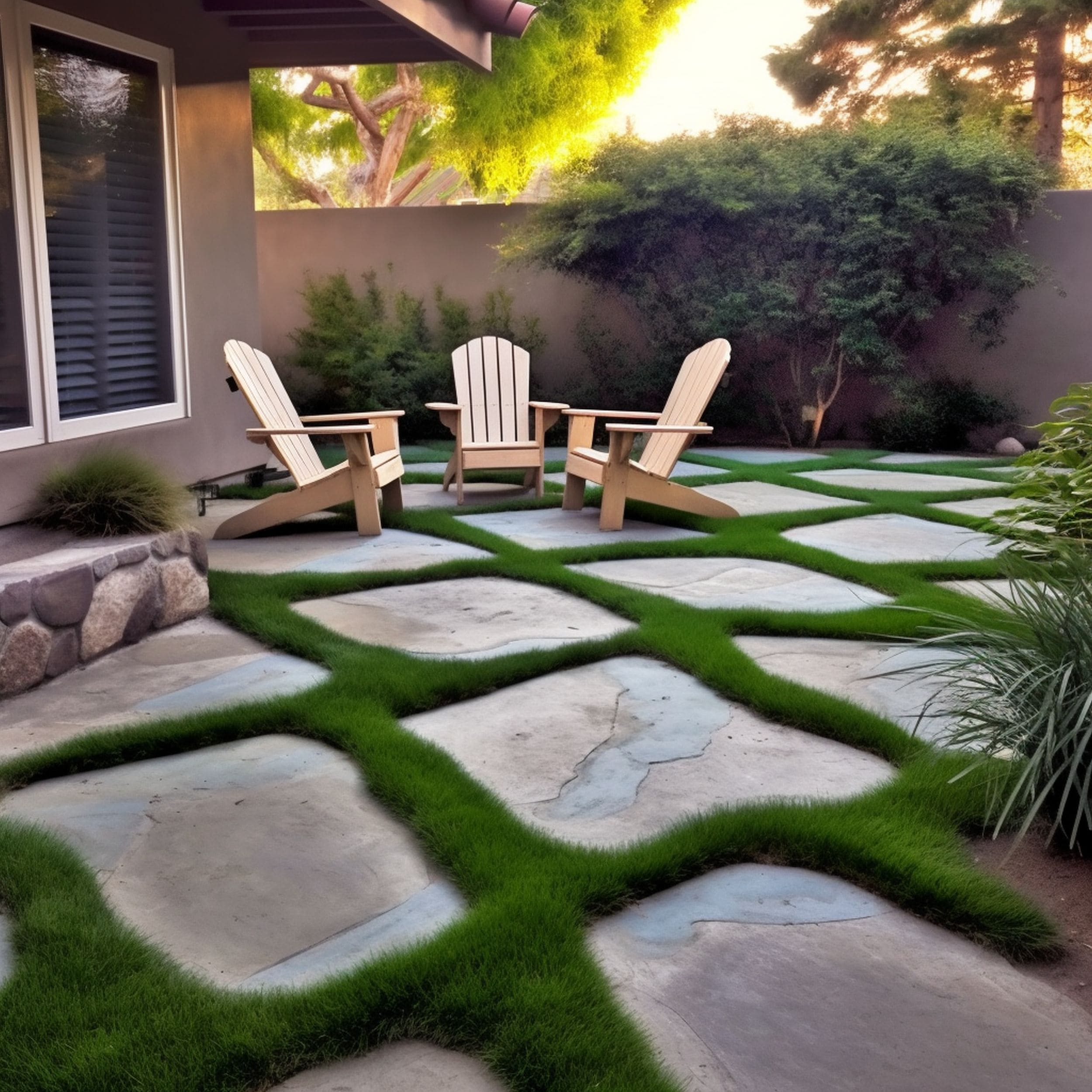 Flagstone Patio With Grass Framing
