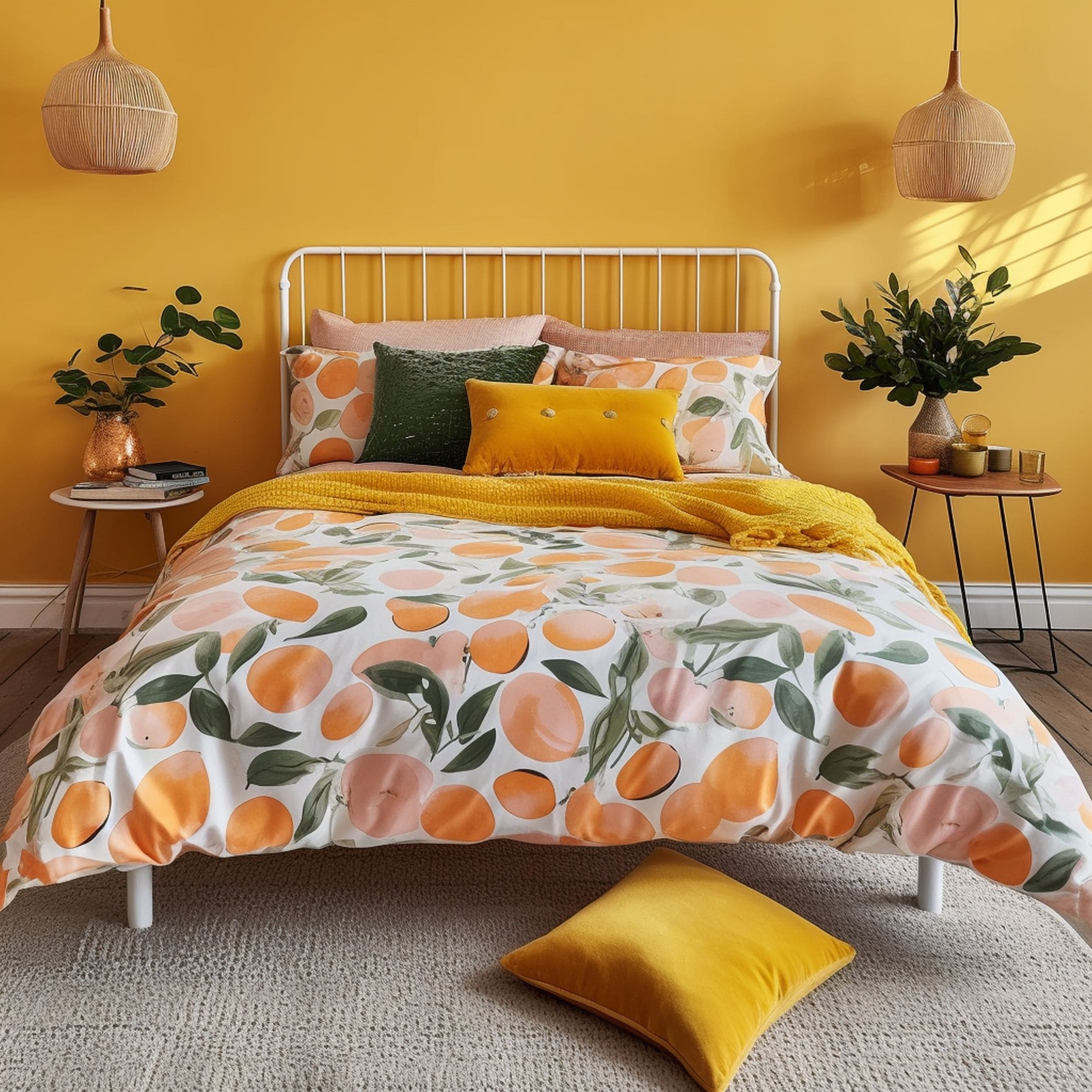Retro Style Yellow and Orange Bedroom
