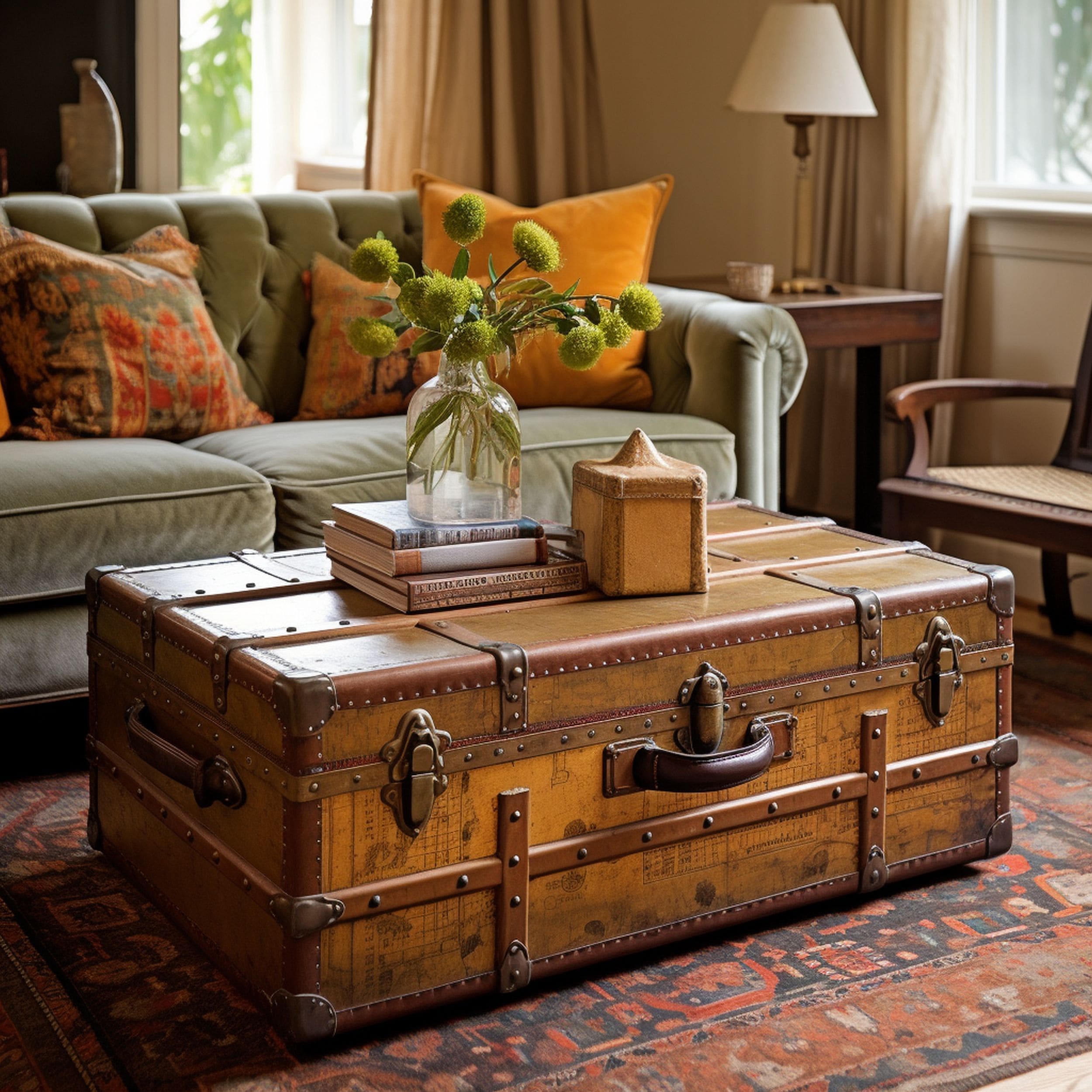 Vintage Trunk Coffee Table in Living Room