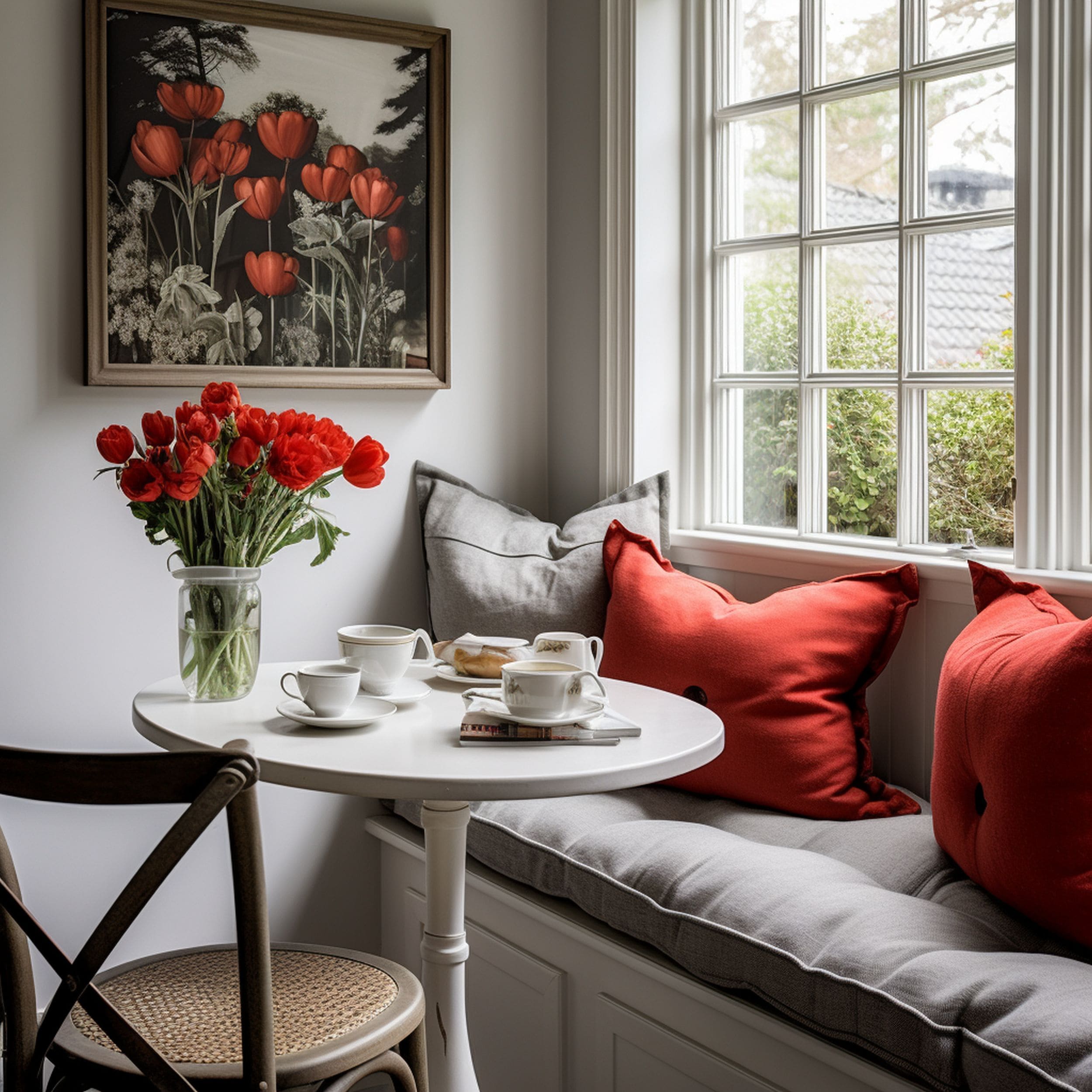 Breakfast Nook With Coquelicot Red Accents