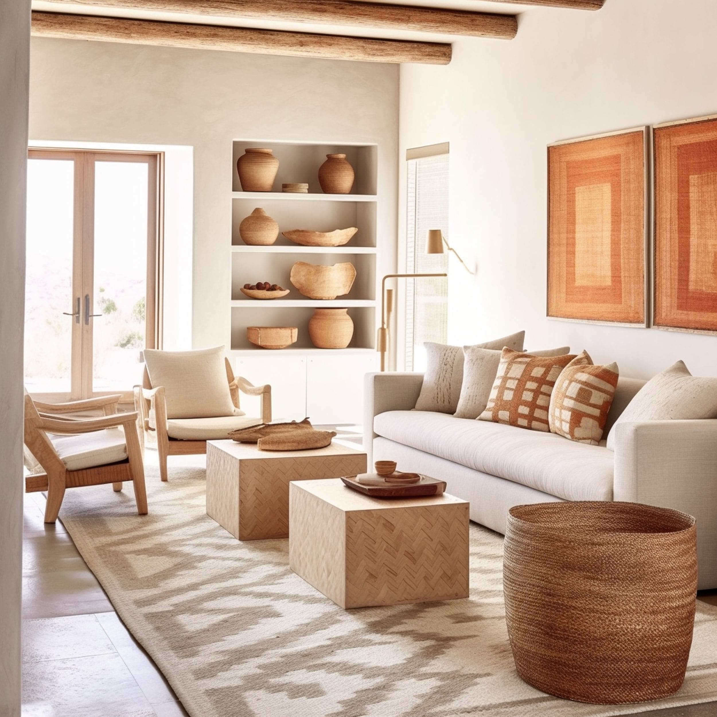 Desert Inspired Living Room With Woven Baskets