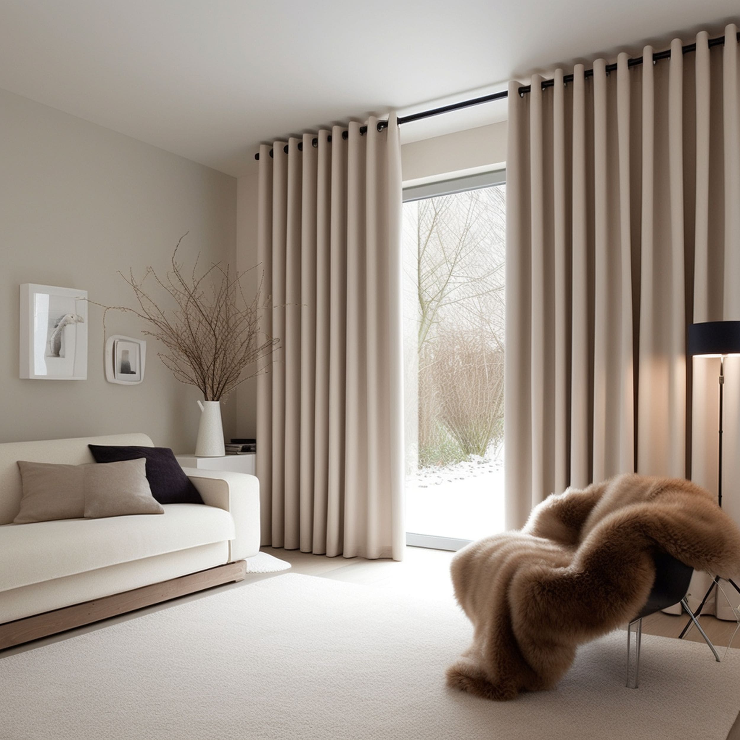 Minimalist Living Room With Insulated Curtains
