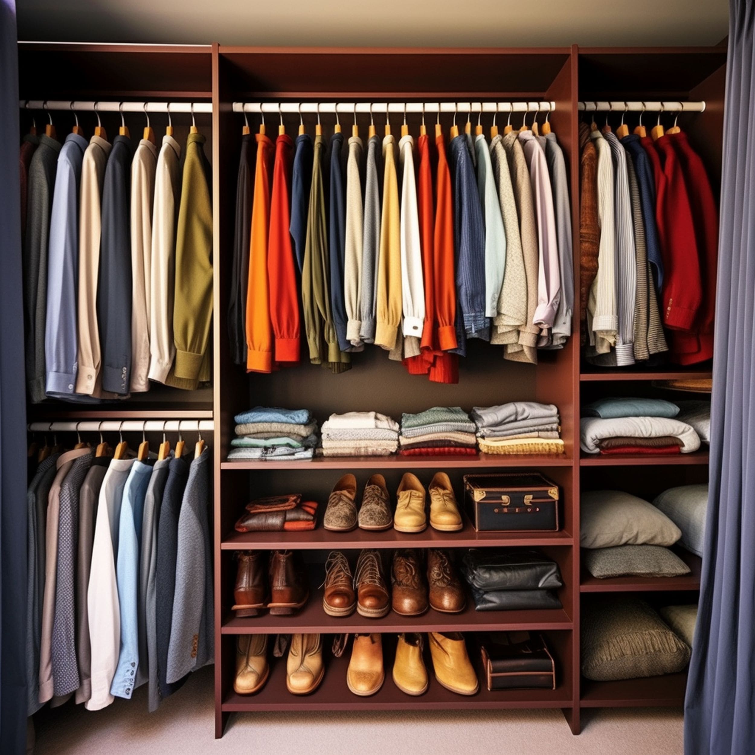 Neatly Arranged Clothes in a Closet