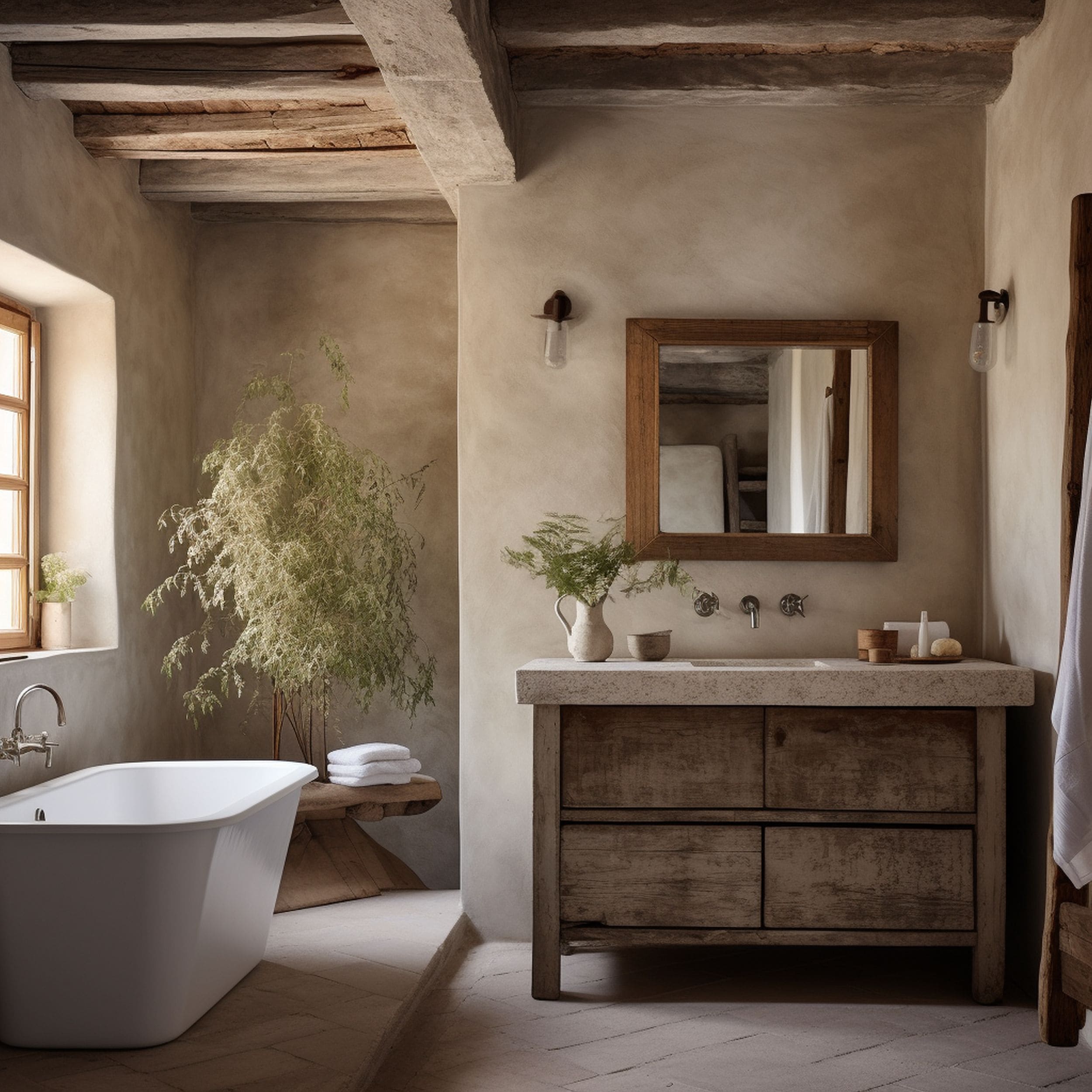Rustic Bathroom With Plaster Walls