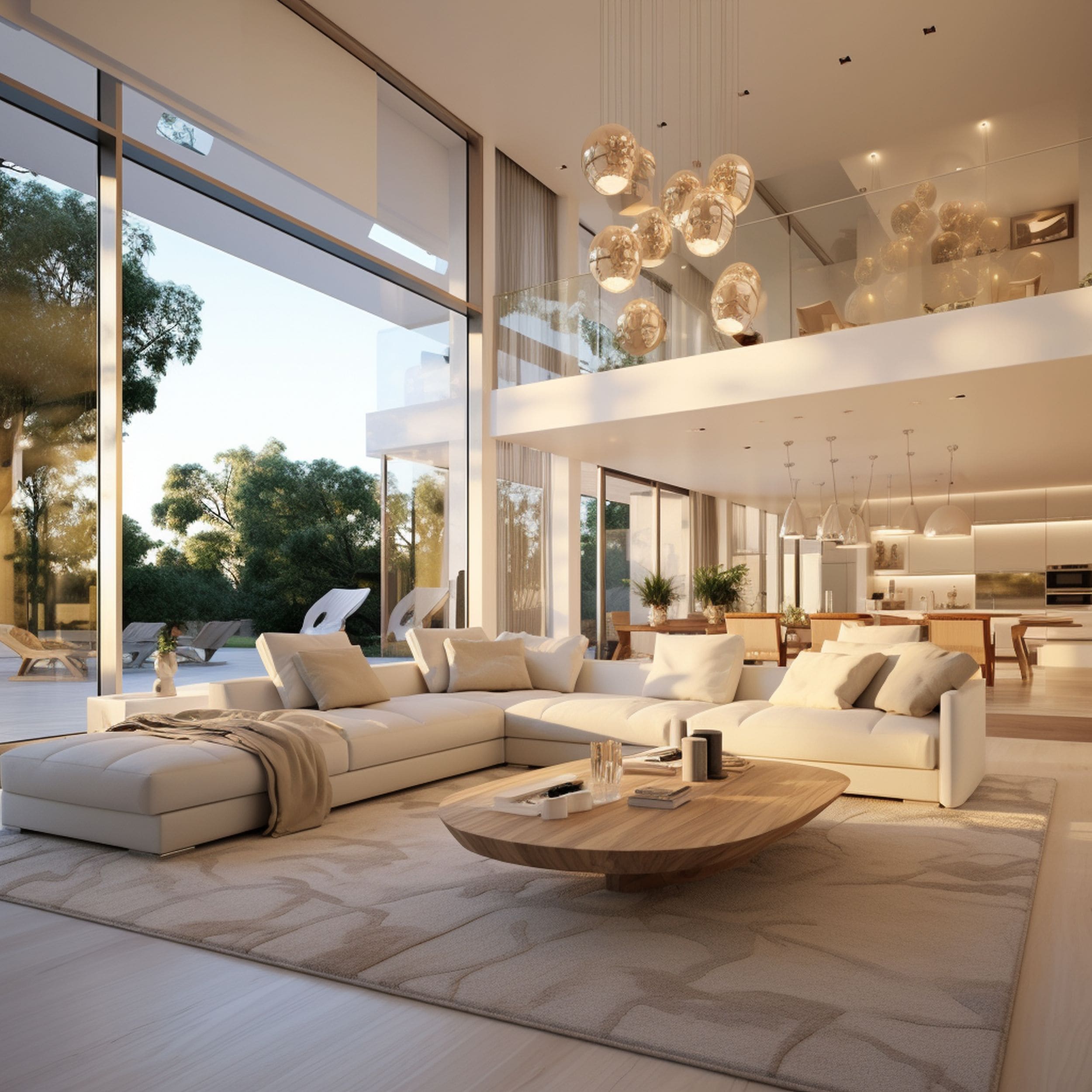 Well Lit Living Room With Pendant Lights 