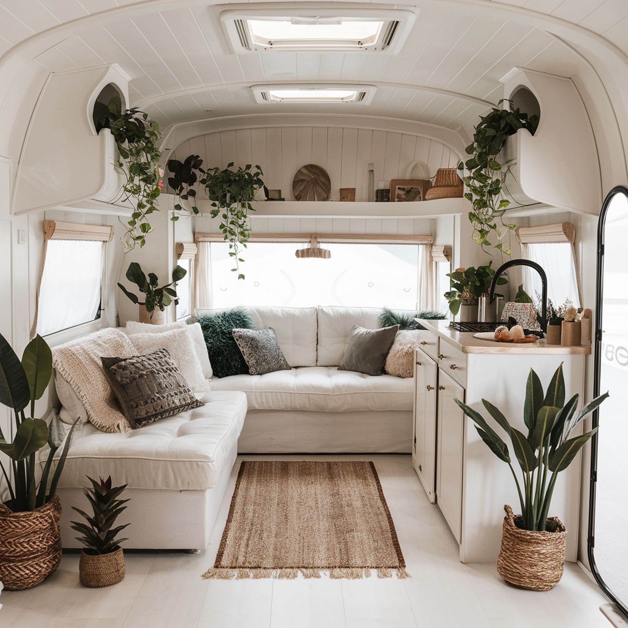 White Bohemian RV Interior