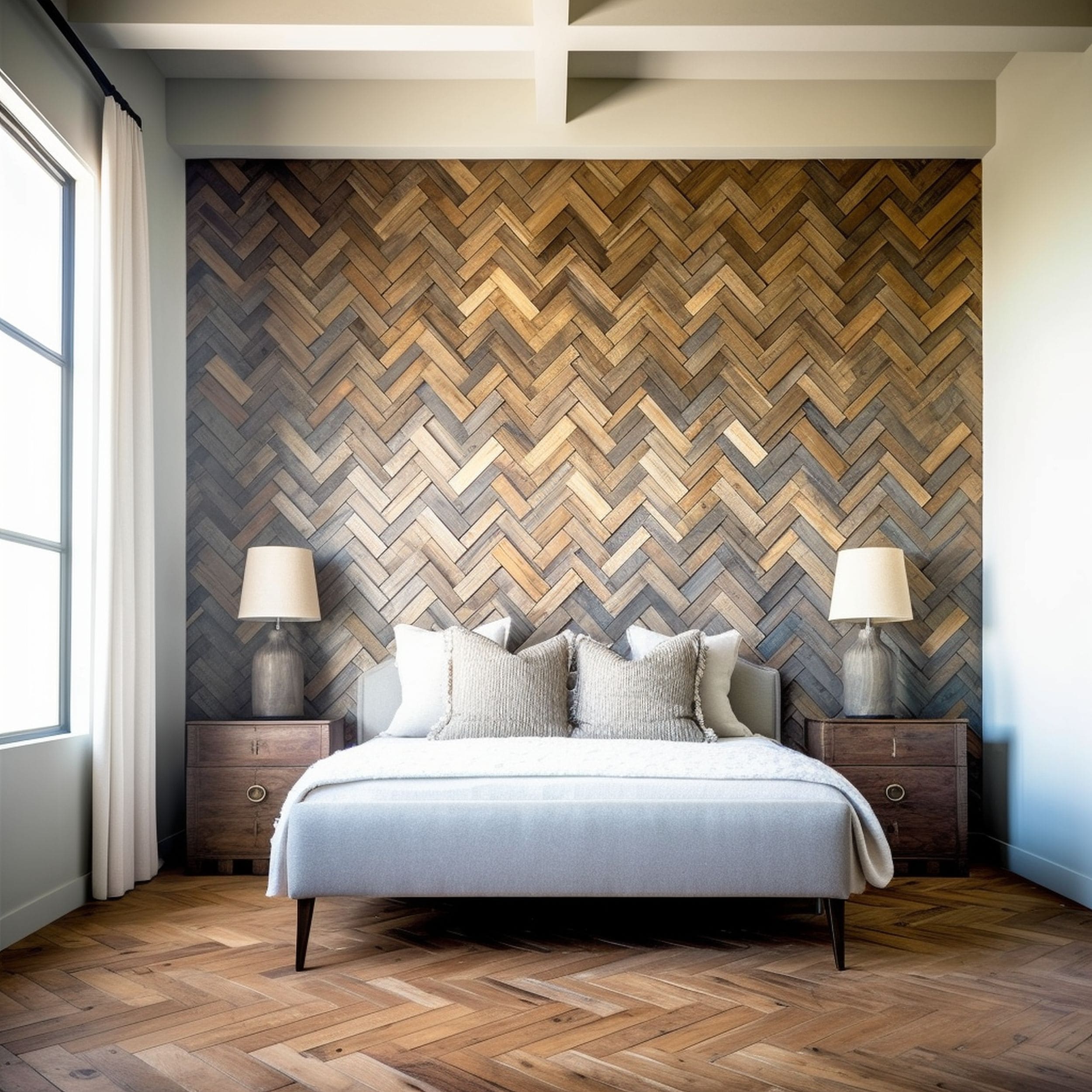 Herringbone Patterned Wall in Bedroom