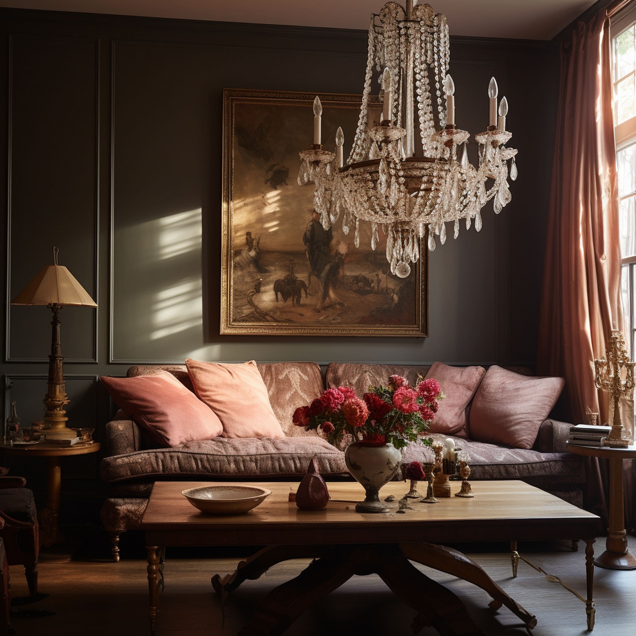 Traditional Elegant Living Room With Chandelier