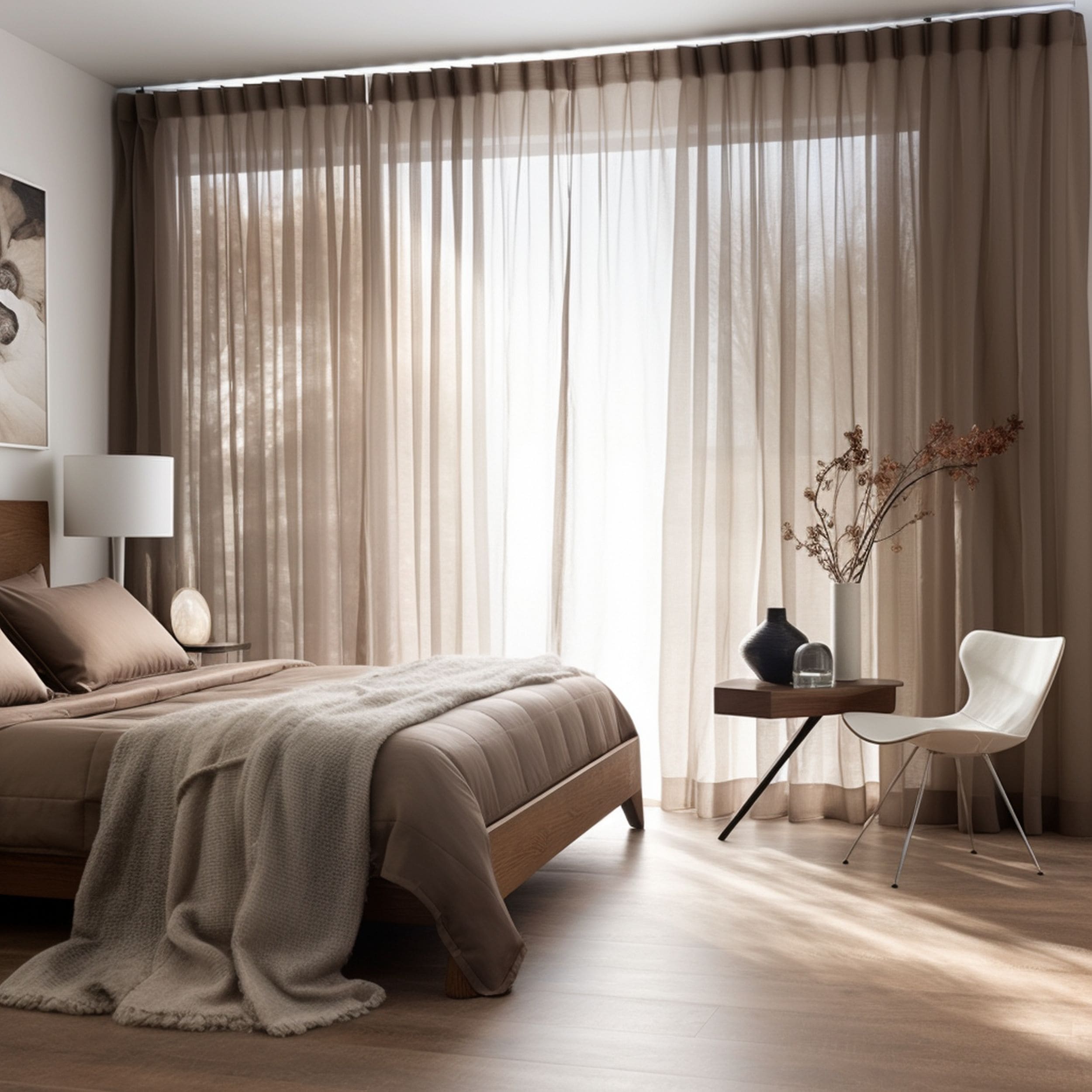 Modern Bedroom With Sheer Curtains