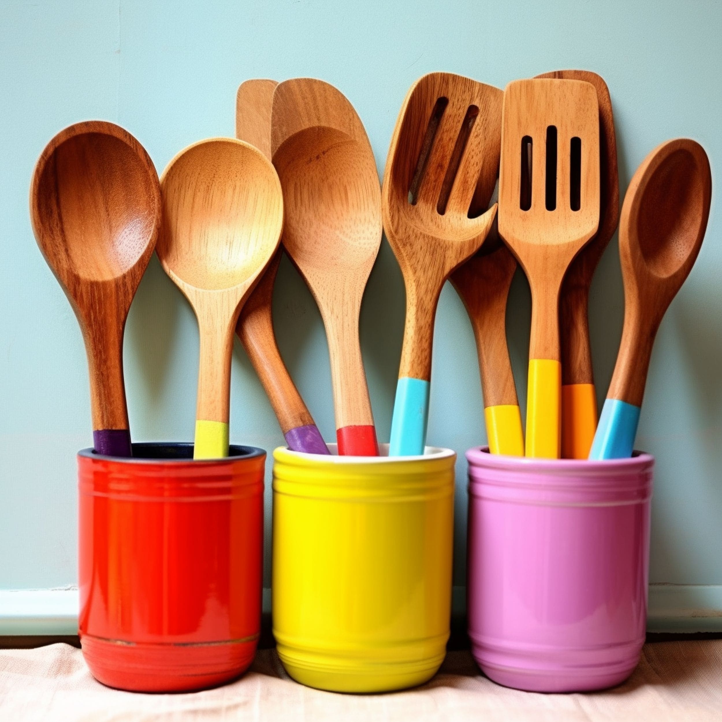 Rainbow Colored Handles of Wood Utensils