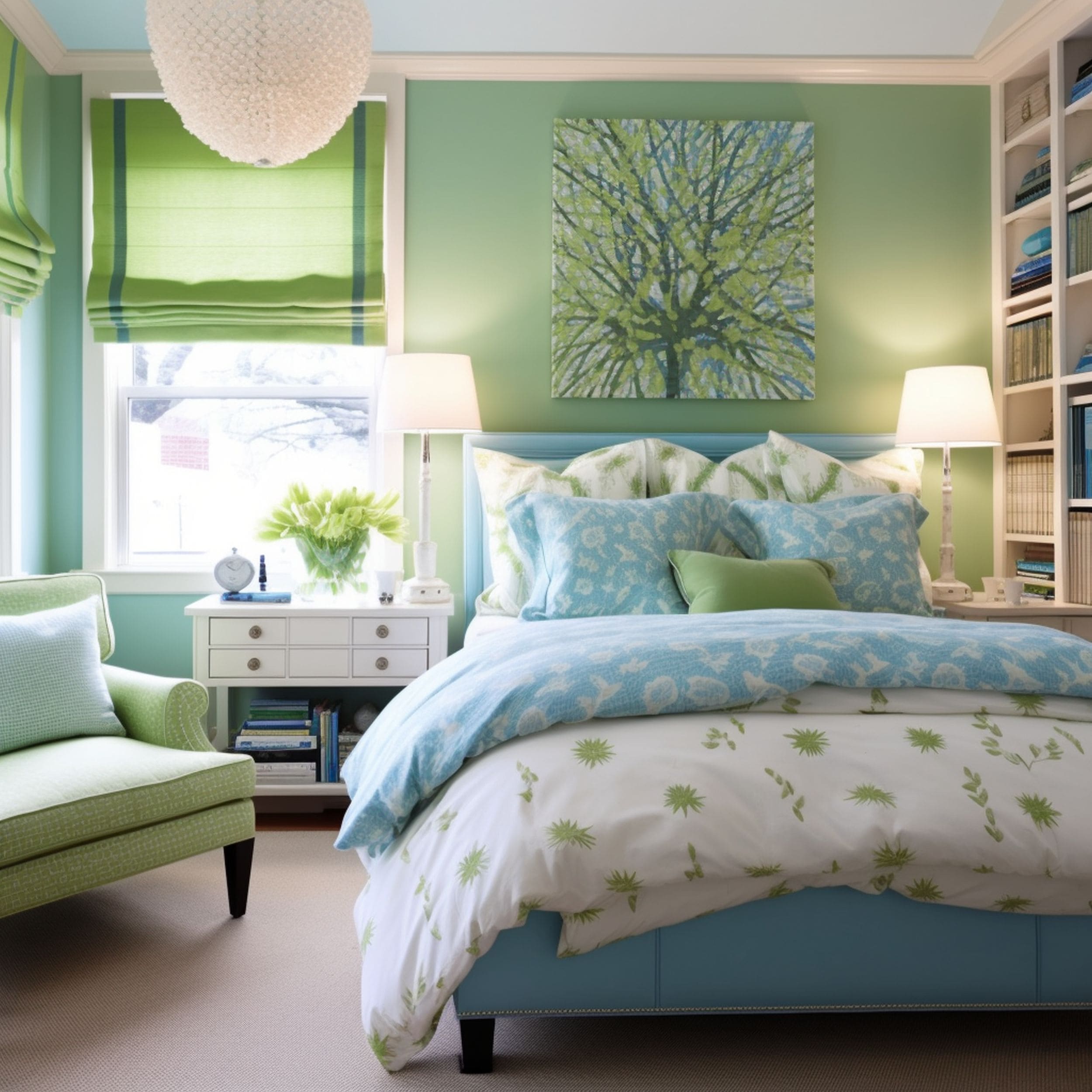 Light Teal and Green Bedroom